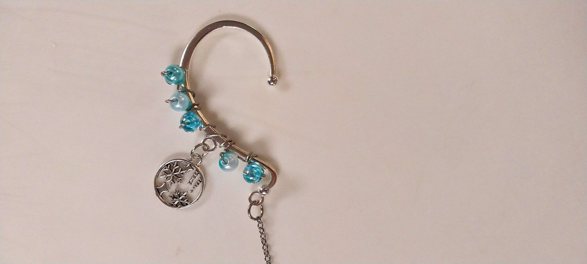 Handmade Beaded and wire wrapped snowflake ear cuff for girls and women - Moon & Starr Handcrafted Jewelry && More!