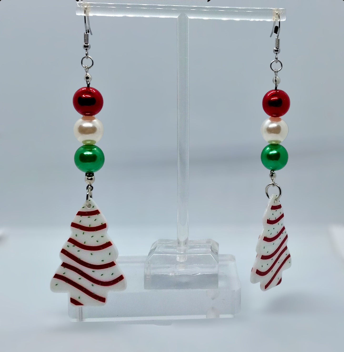 Handmade Christmas Tree Cake Beaded Charm Earrings, Fun Festive Holiday Dangle Earrings, Surgical Steel Ear Wire - Moon & Starr Handcrafted Jewelry && More!