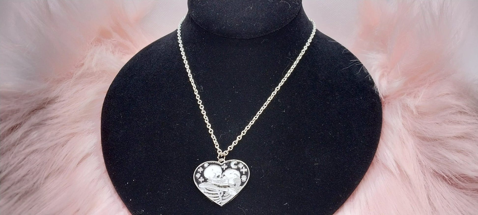 Handmade Silver Chain Necklace With Loving Skeletons Charm, Gifts For Her, Emo, Goth, Witchy Necklaces, Halloween Pendant Chains For Women - Moon & Starr Handcrafted Jewelry && More!