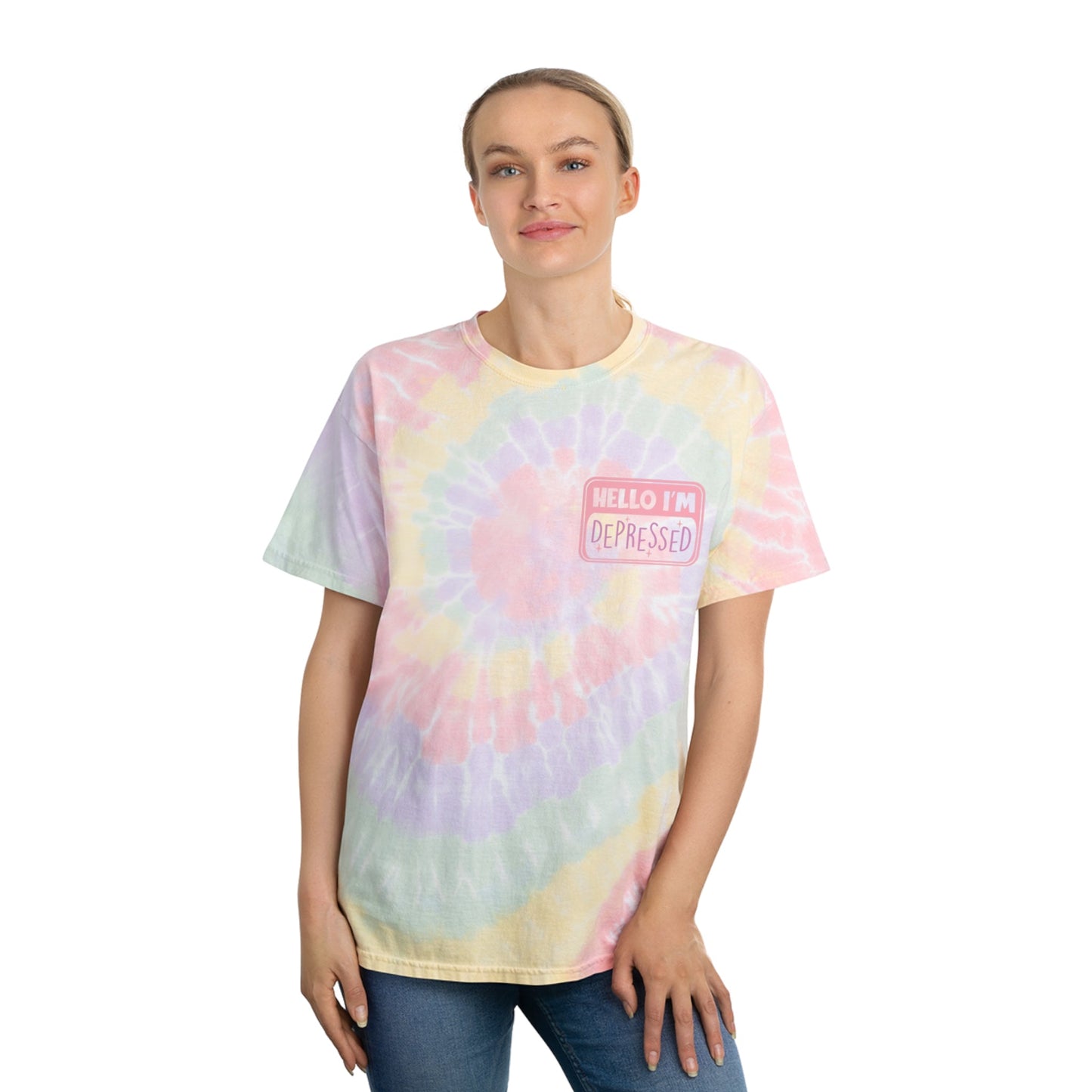 "Hello I'm depressed" Tie-Dye Tee, Spiral - Moon & Starr Handcrafted Jewelry && More!