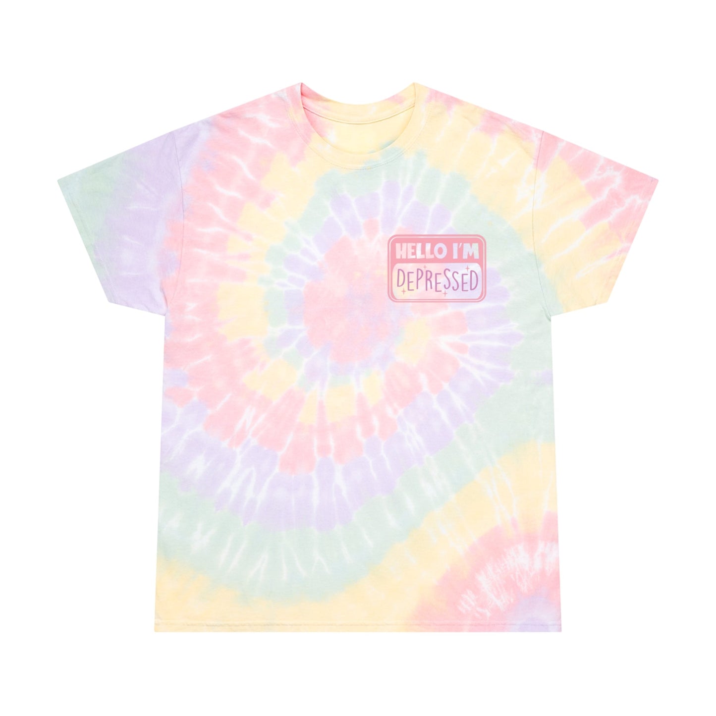 "Hello I'm depressed" Tie-Dye Tee, Spiral - Moon & Starr Handcrafted Jewelry && More!