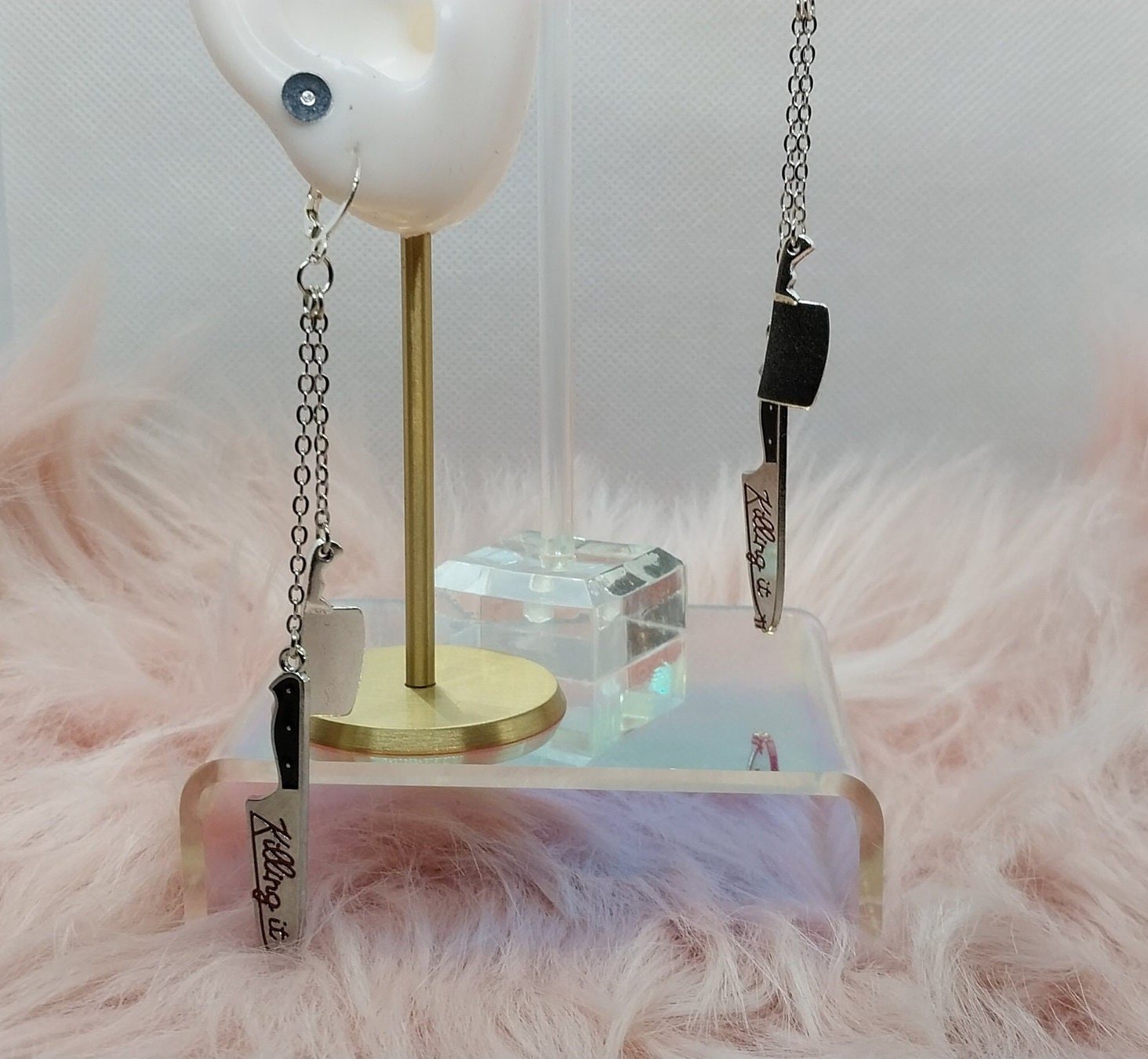 Killin It Chain Dangle Earrings, Unique Halloween Goth Emo Punk Horror Charm Earrings For Women - Moon & Starr Handcrafted Jewelry && More!