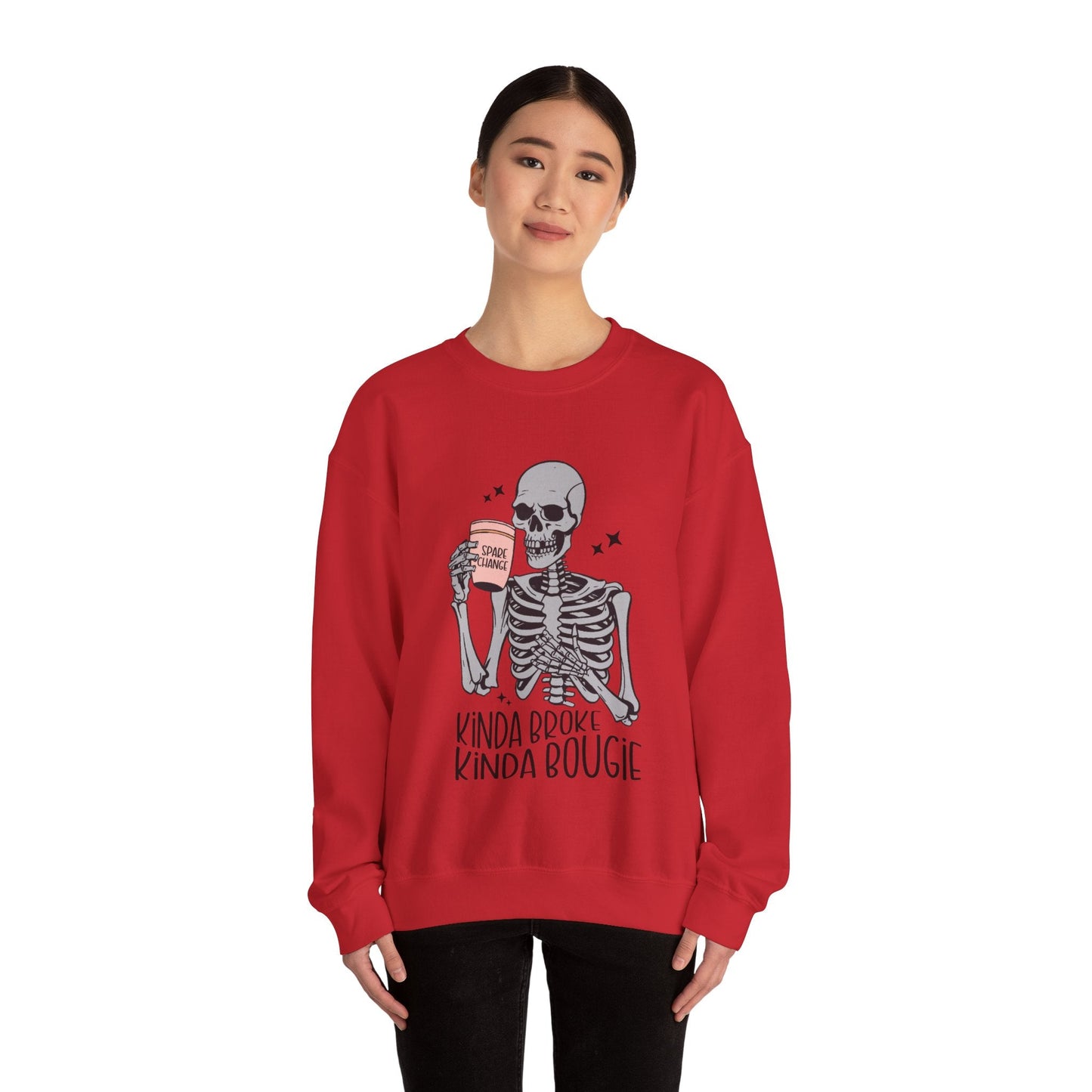 Kinda Broke Kinda Bougie Skeleton Unisex Heavy Blend™ Crewneck Sweatshirt - Moon & Starr Handcrafted Jewelry && More!