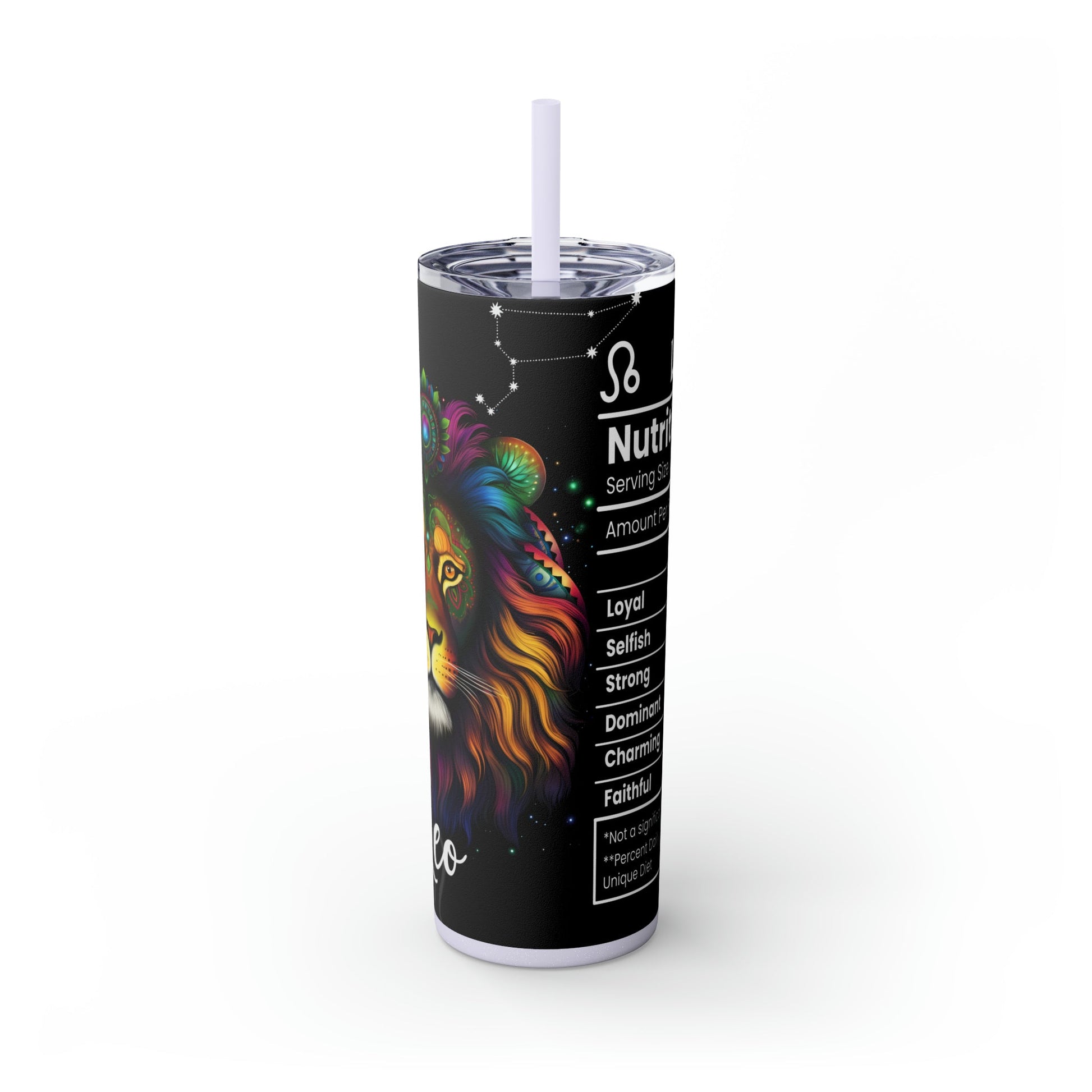 Leo Nutrition Facts Skinny Tumbler with Straw, 20oz - Moon & Starr Handcrafted Jewelry && More!