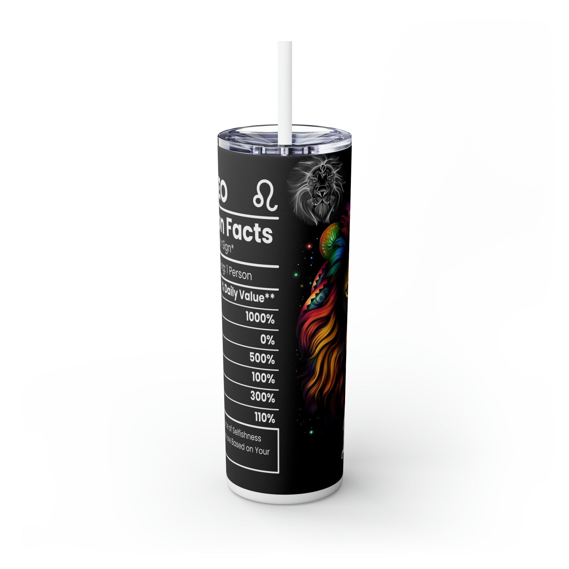 Leo Nutrition Facts Skinny Tumbler with Straw, 20oz - Moon & Starr Handcrafted Jewelry && More!