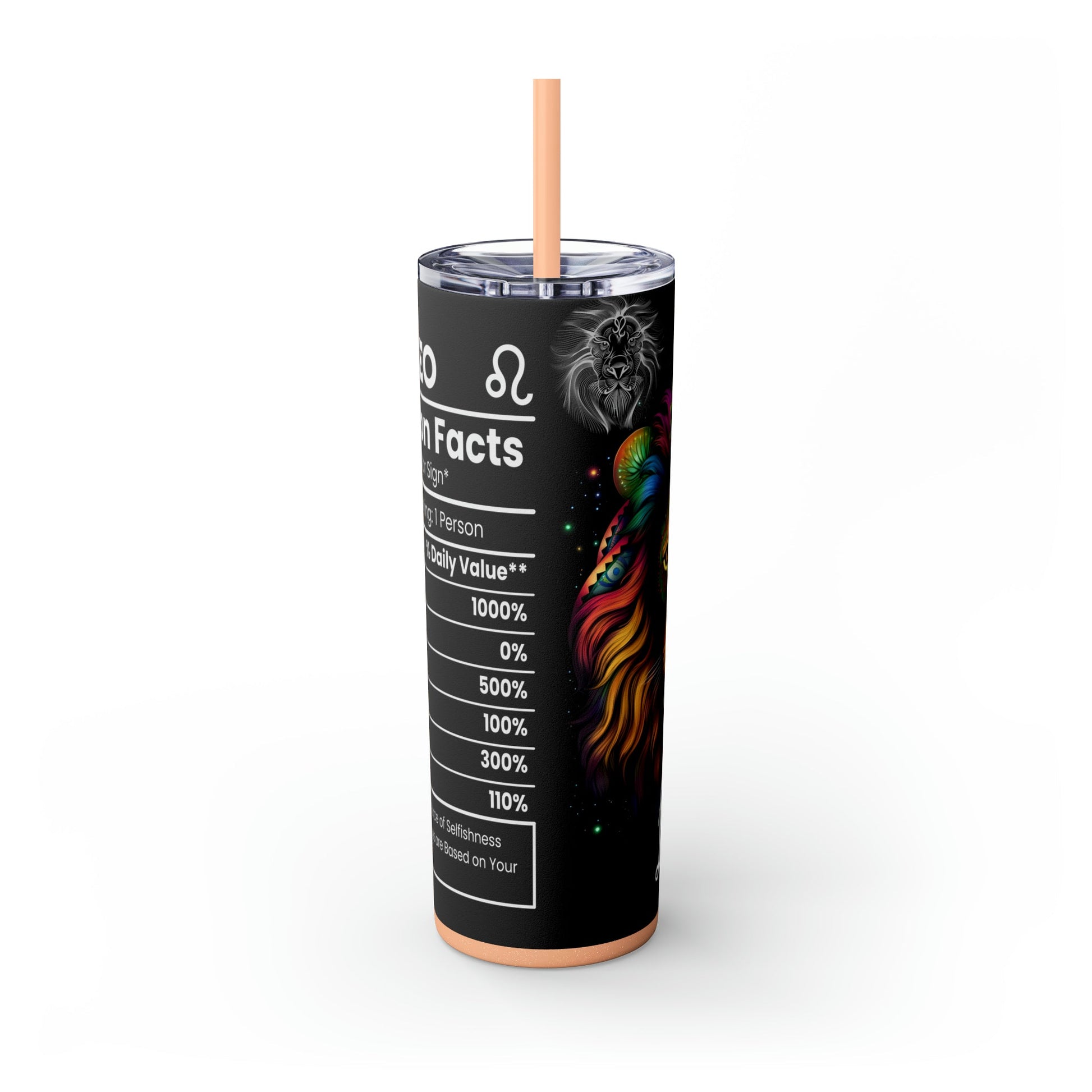 Leo Nutrition Facts Skinny Tumbler with Straw, 20oz - Moon & Starr Handcrafted Jewelry && More!