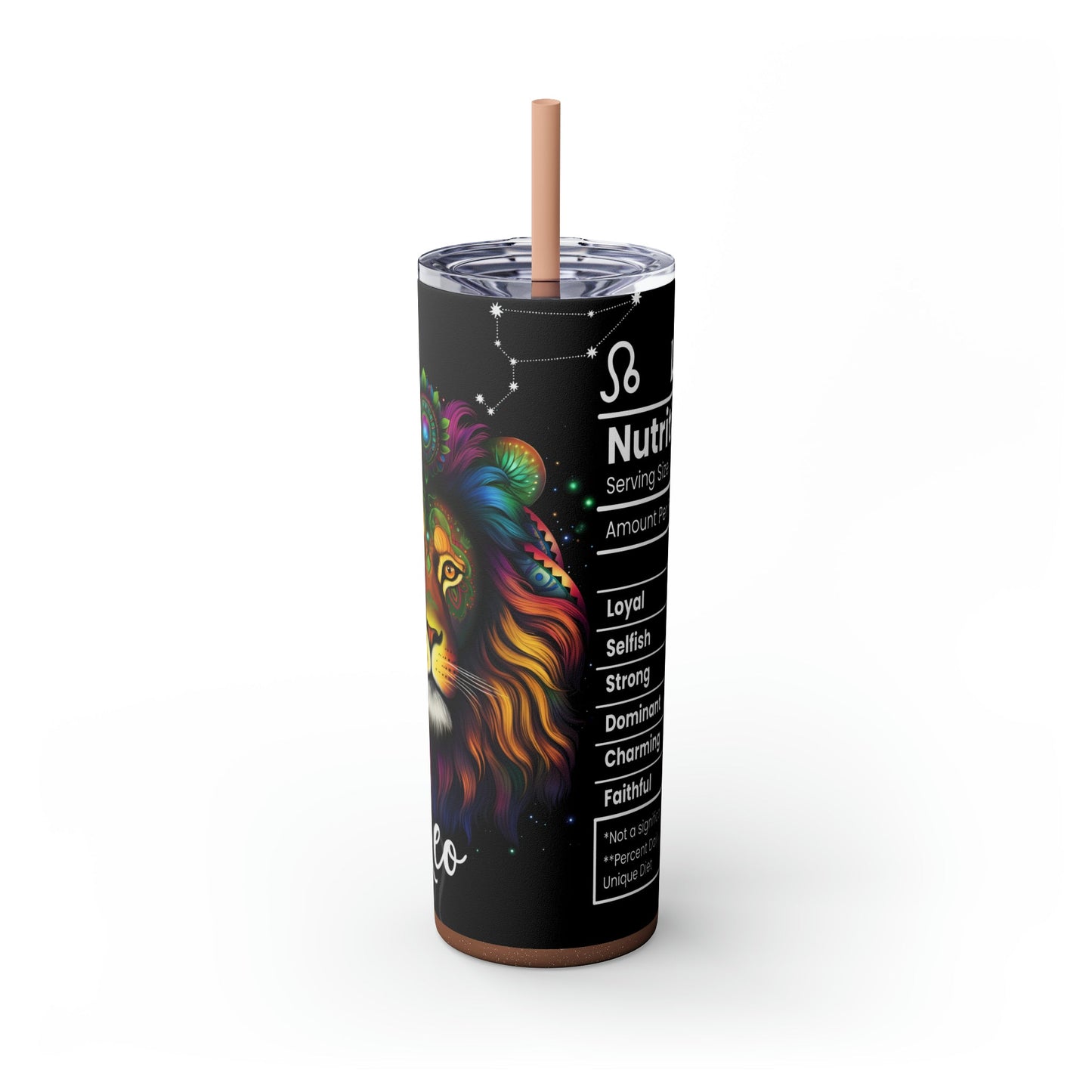 Leo Nutrition Facts Skinny Tumbler with Straw, 20oz - Moon & Starr Handcrafted Jewelry && More!