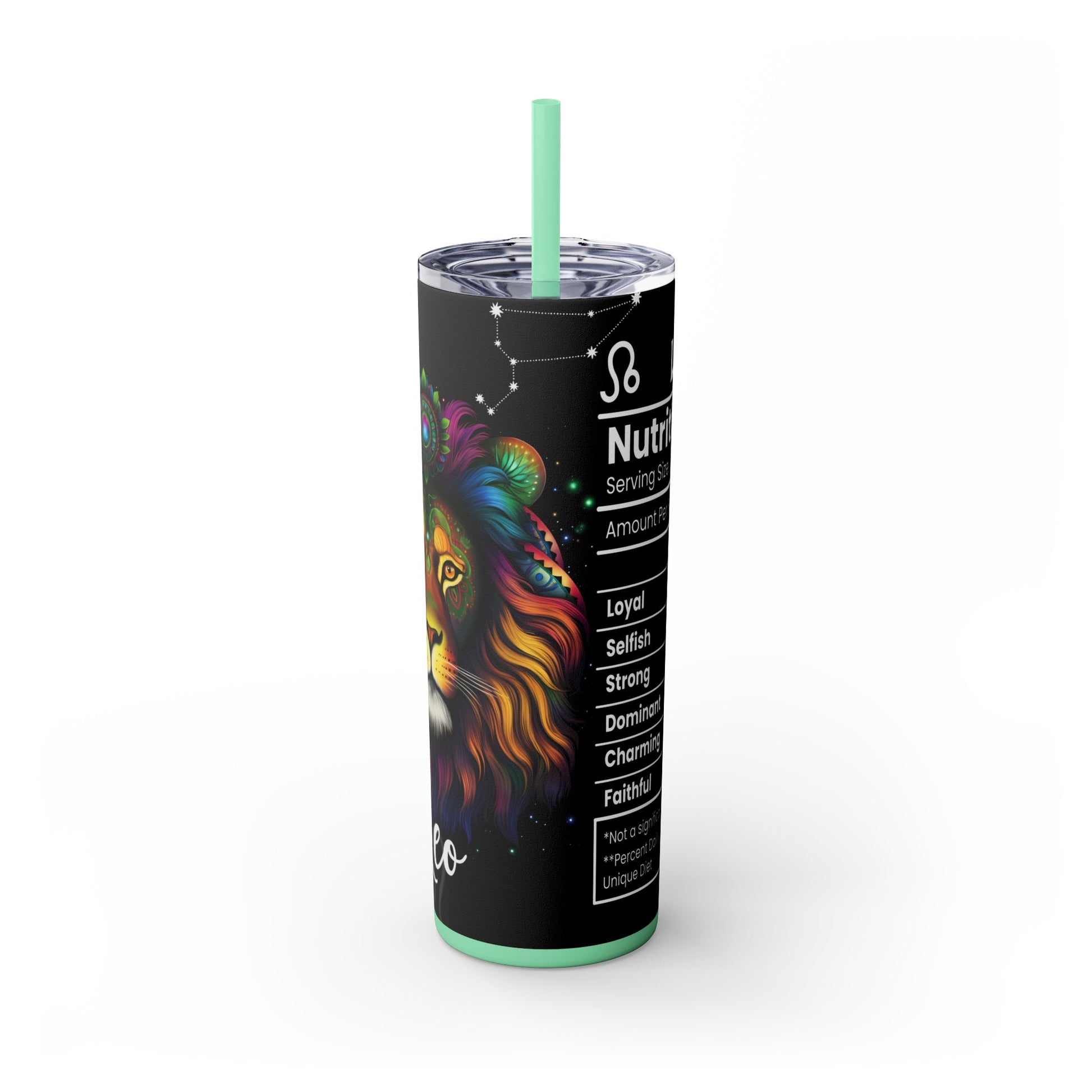 Leo Nutrition Facts Skinny Tumbler with Straw, 20oz - Moon & Starr Handcrafted Jewelry && More!