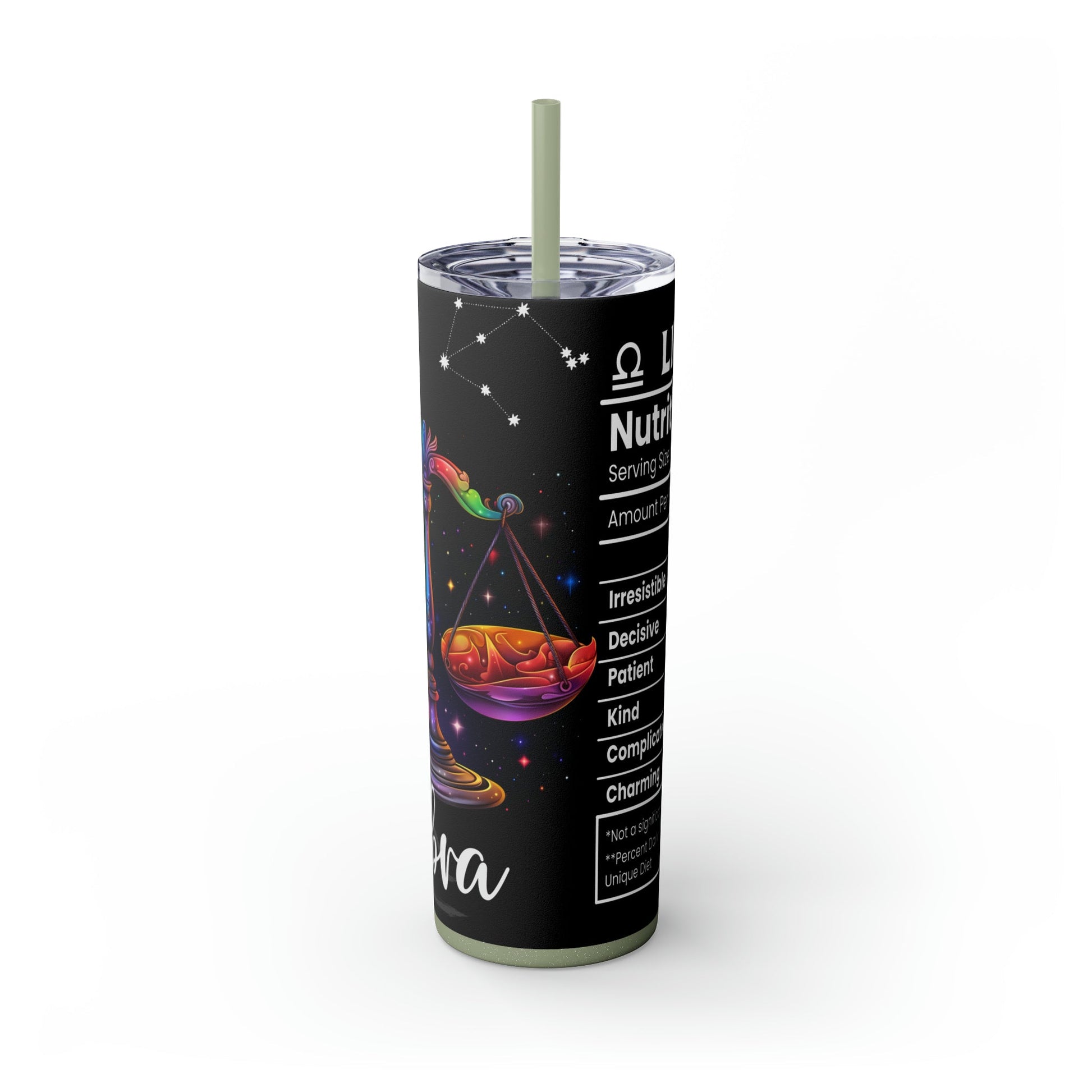 Libra Nutrition Facts Skinny Tumbler with Straw, 20oz - Moon & Starr Handcrafted Jewelry && More!