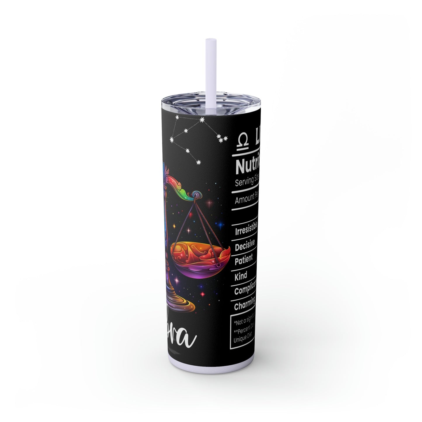 Libra Nutrition Facts Skinny Tumbler with Straw, 20oz - Moon & Starr Handcrafted Jewelry && More!