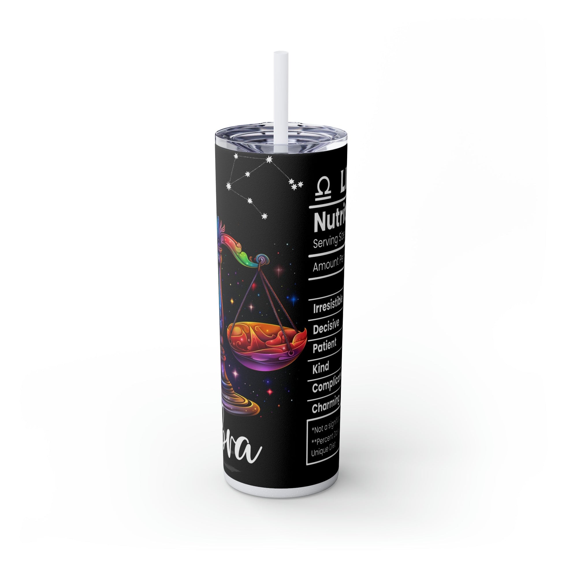 Libra Nutrition Facts Skinny Tumbler with Straw, 20oz - Moon & Starr Handcrafted Jewelry && More!