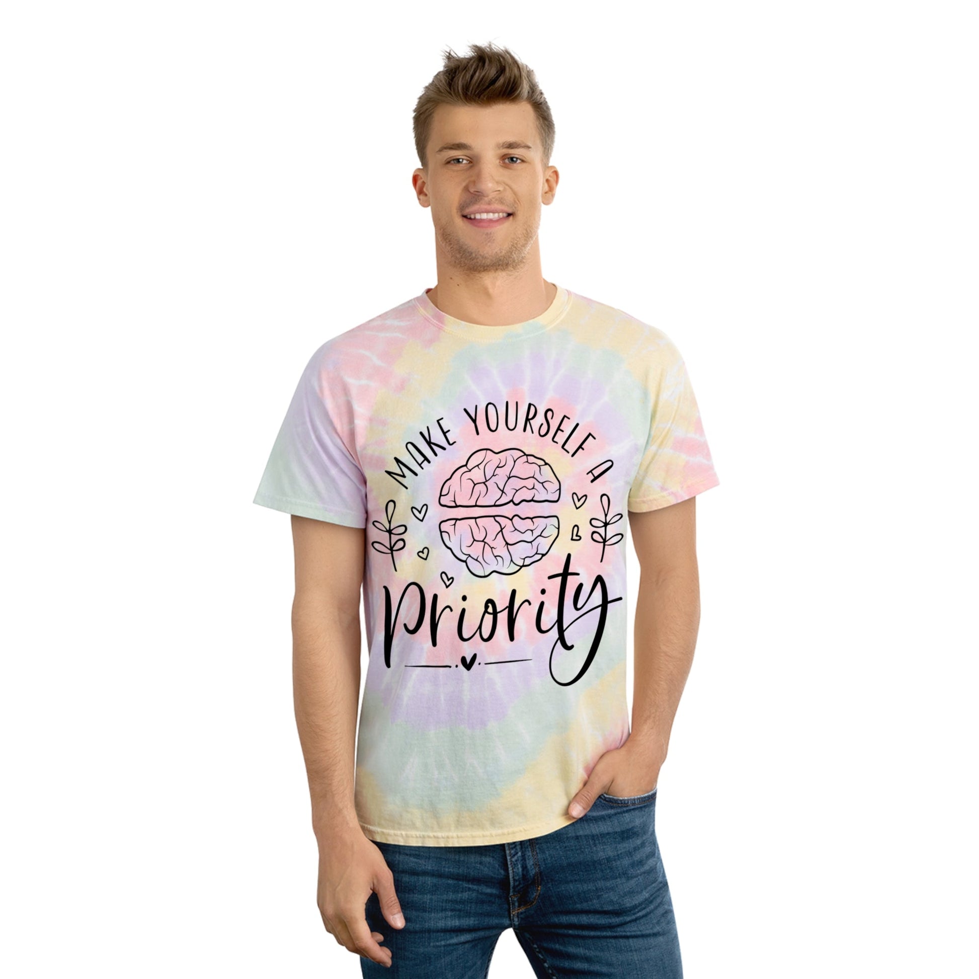 "Make yourself a priority" Tie-Dye Tee, Spiral - Moon & Starr Handcrafted Jewelry && More!