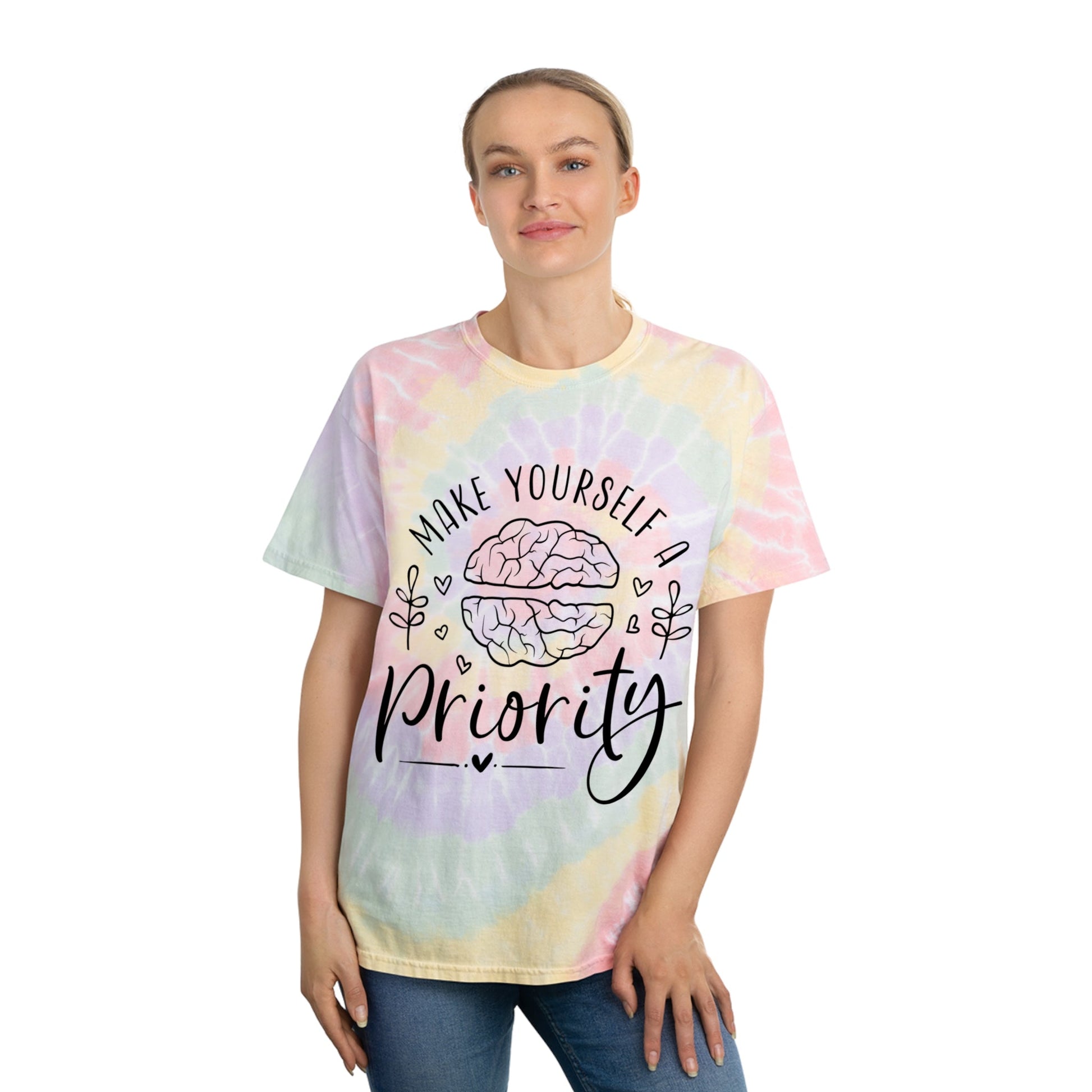 "Make yourself a priority" Tie-Dye Tee, Spiral - Moon & Starr Handcrafted Jewelry && More!