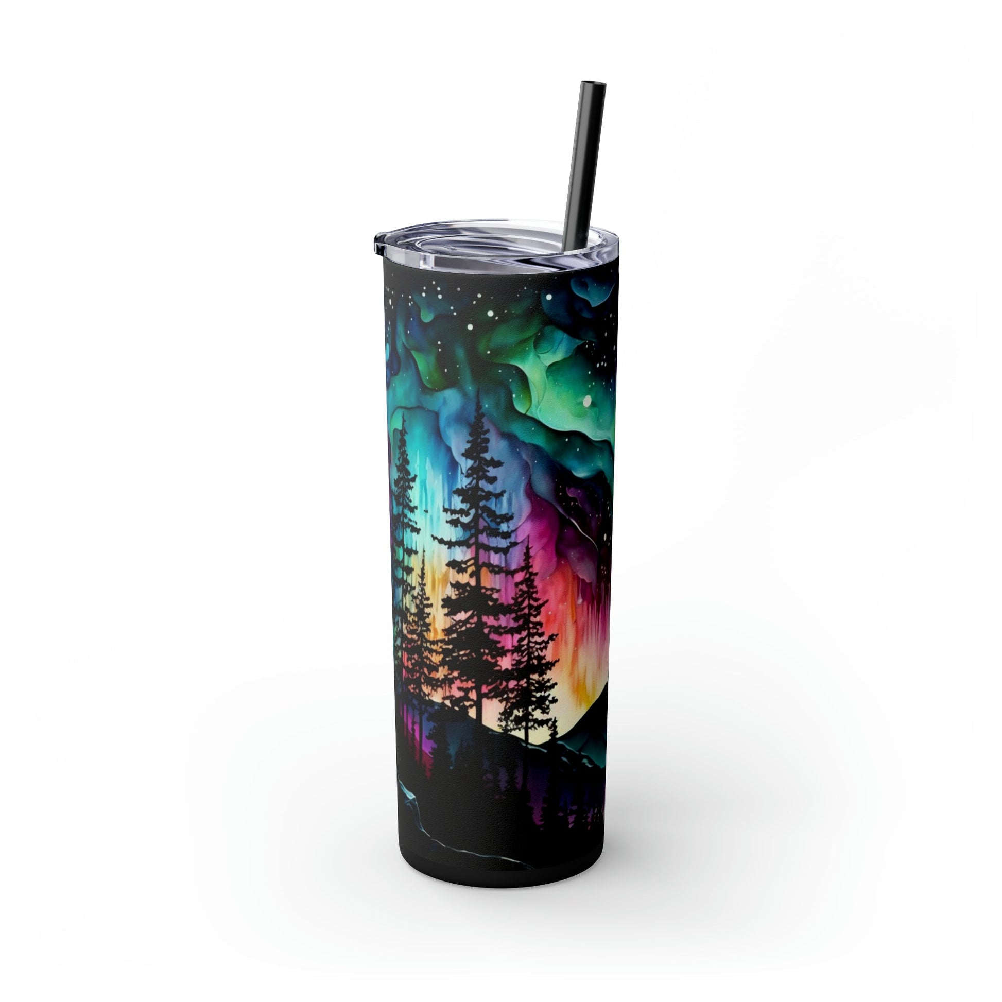 Northern Lights Skinny Tumbler with Straw, 20oz - Moon & Starr Handcrafted Jewelry && More!