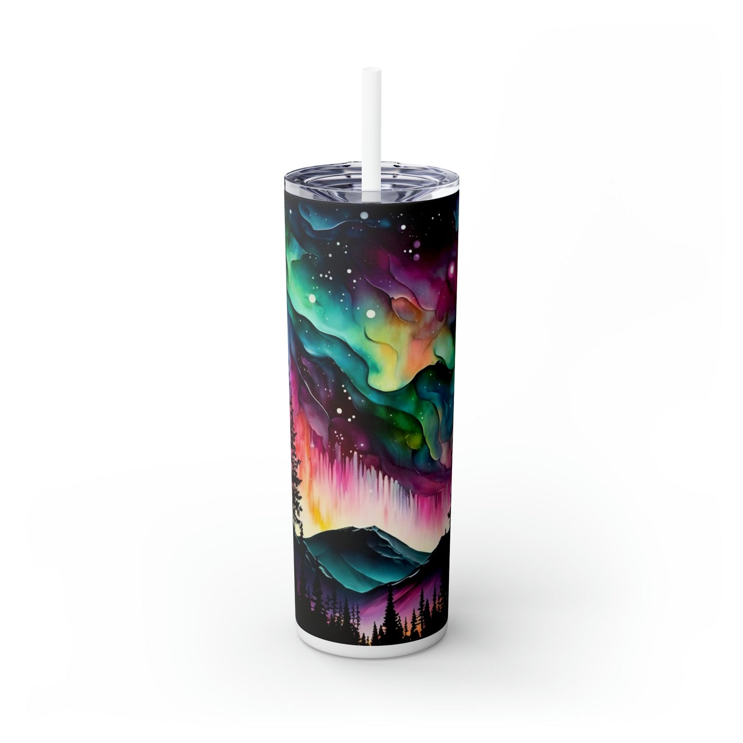 Northern Lights Skinny Tumbler with Straw, 20oz - Moon & Starr Handcrafted Jewelry && More!