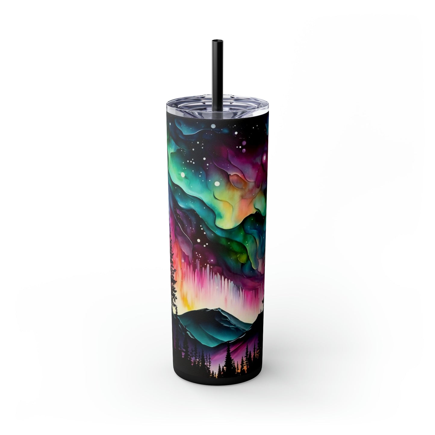 Northern Lights Skinny Tumbler with Straw, 20oz - Moon & Starr Handcrafted Jewelry && More!