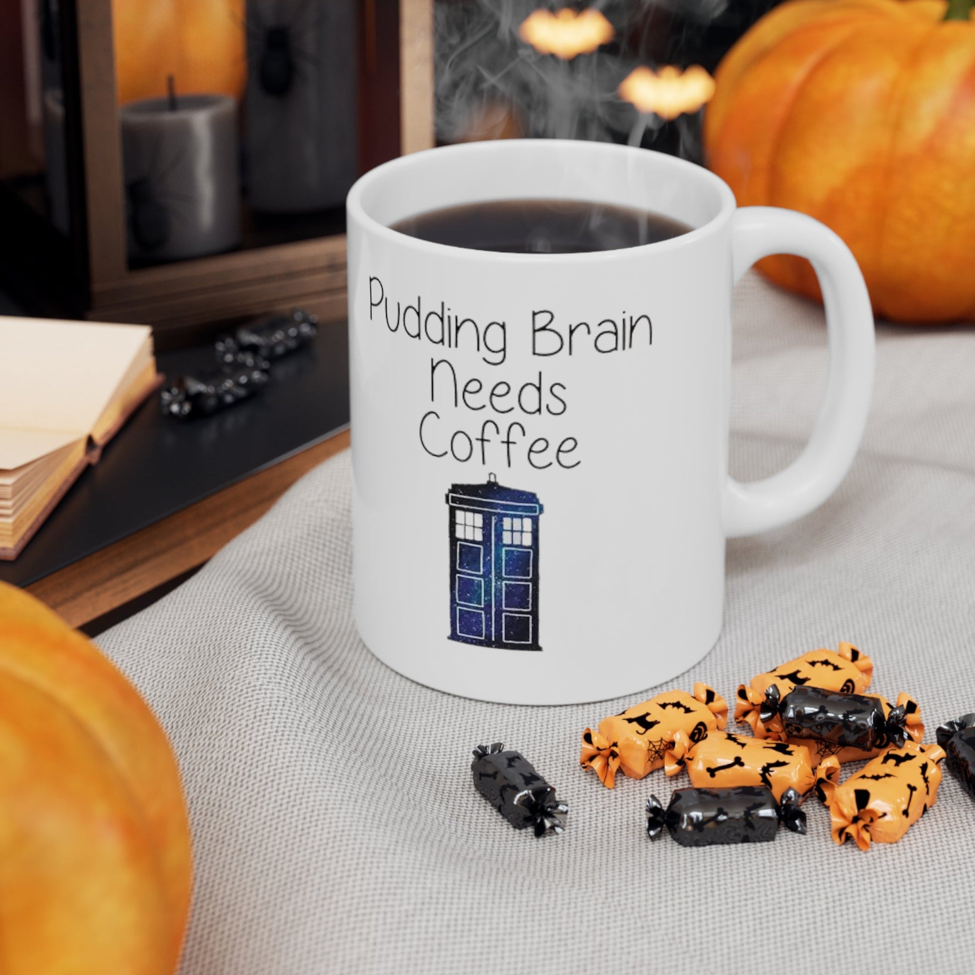 Pudding Brain Blue Box Ceramic Mug 11oz - Moon & Starr Handcrafted Jewelry && More!