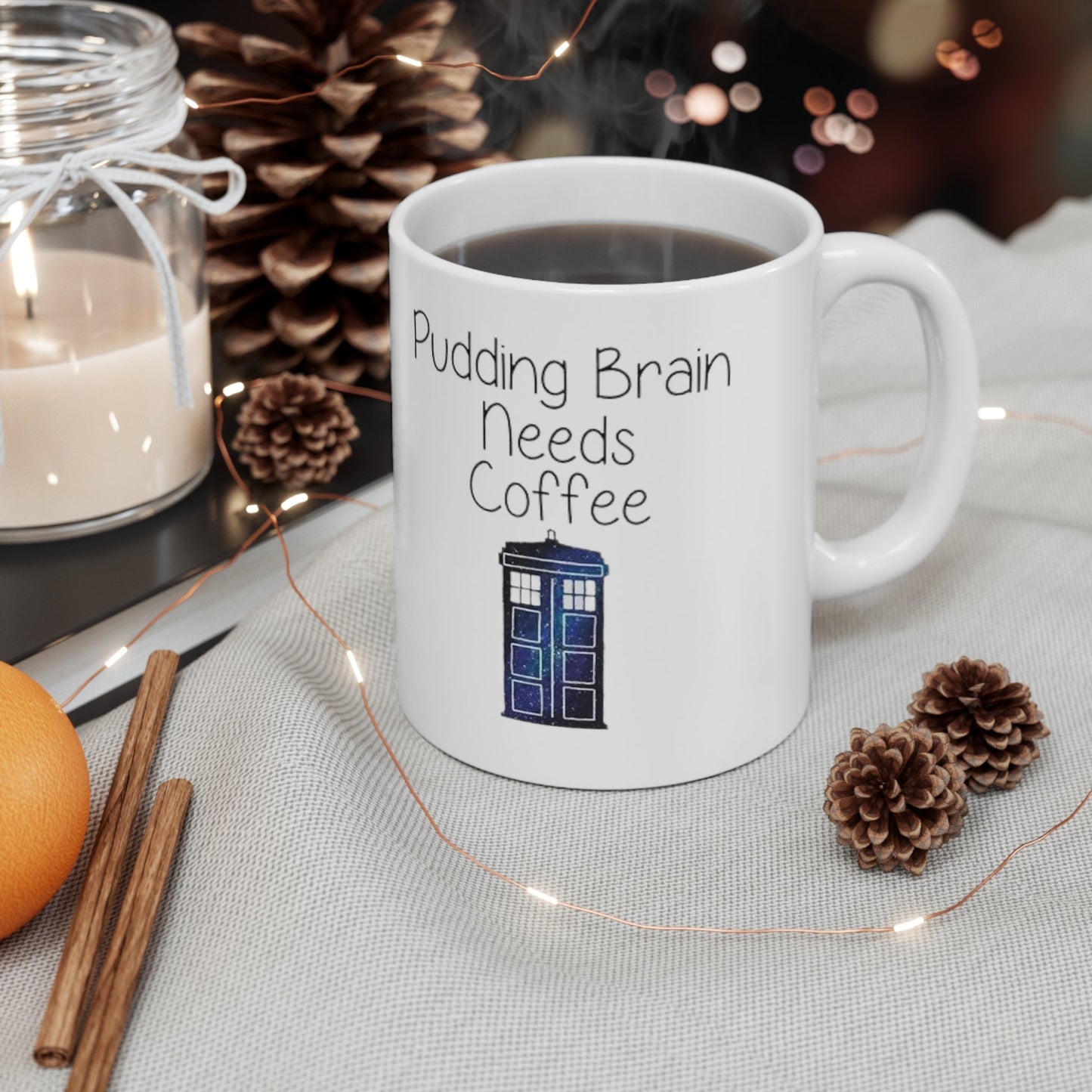 Pudding Brain Blue Box Ceramic Mug 11oz - Moon & Starr Handcrafted Jewelry && More!