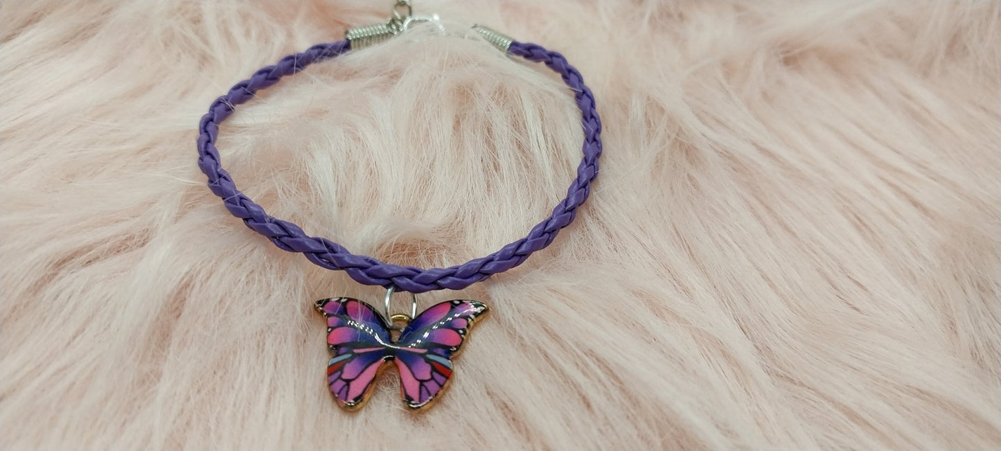 Purple Butterfly Charm Bracelet For Women Gifts For Her Adjustable Length Faux Leather Woven Bracelet - Moon & Starr Handcrafted Jewelry && More!