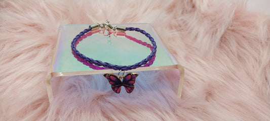 Purple Butterfly Charm Bracelet For Women Gifts For Her Adjustable Length Faux Leather Woven Bracelet - Moon & Starr Handcrafted Jewelry && More!