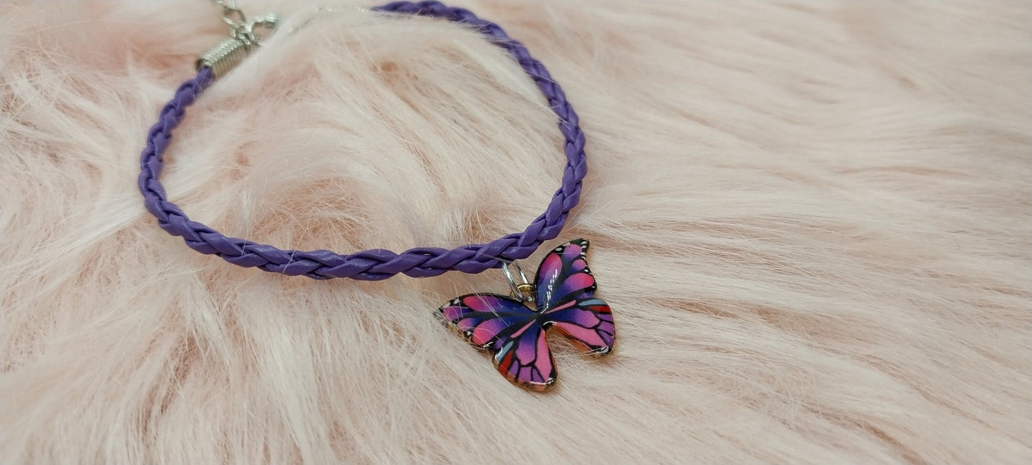 Purple Butterfly Charm Bracelet For Women Gifts For Her Adjustable Length Faux Leather Woven Bracelet - Moon & Starr Handcrafted Jewelry && More!