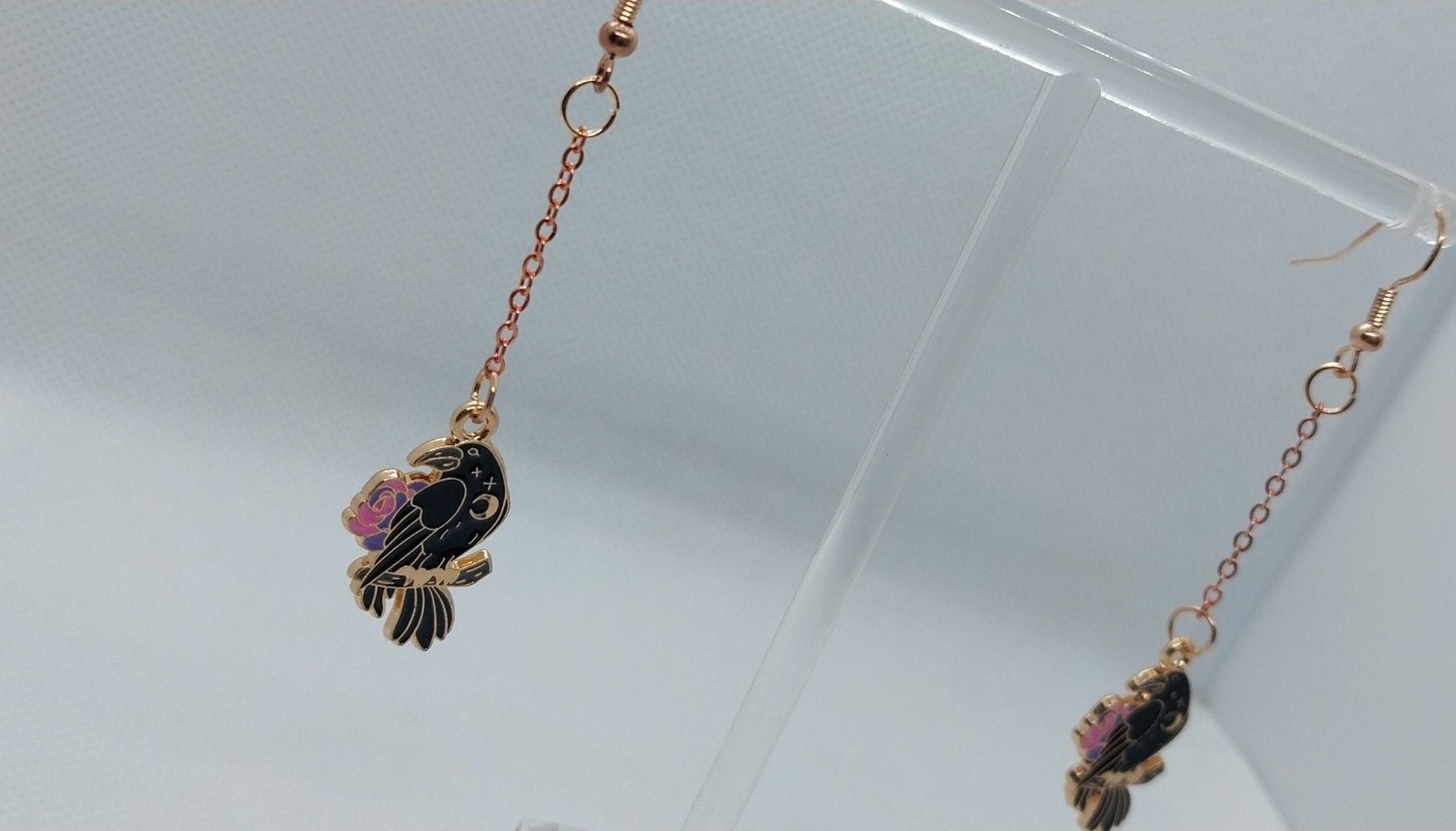 Rose Gold Colored Raven Chain Dangle Earrings - Moon & Starr Handcrafted Jewelry && More!