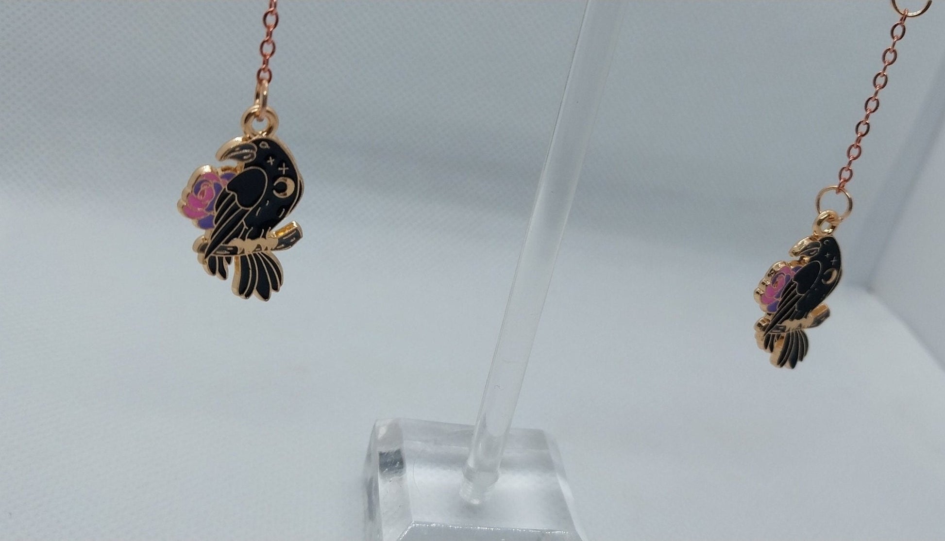 Rose Gold Colored Raven Chain Dangle Earrings - Moon & Starr Handcrafted Jewelry && More!
