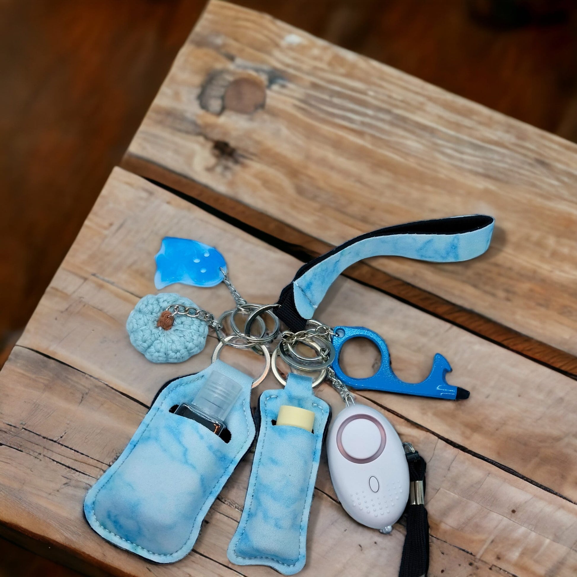 Safety Keychain for women, Cute self defense wristlet with Handmade accessories, chapstick and hand sanitizer holders, loud alarm/flashlight - Moon & Starr Handcrafted Jewelry && More!