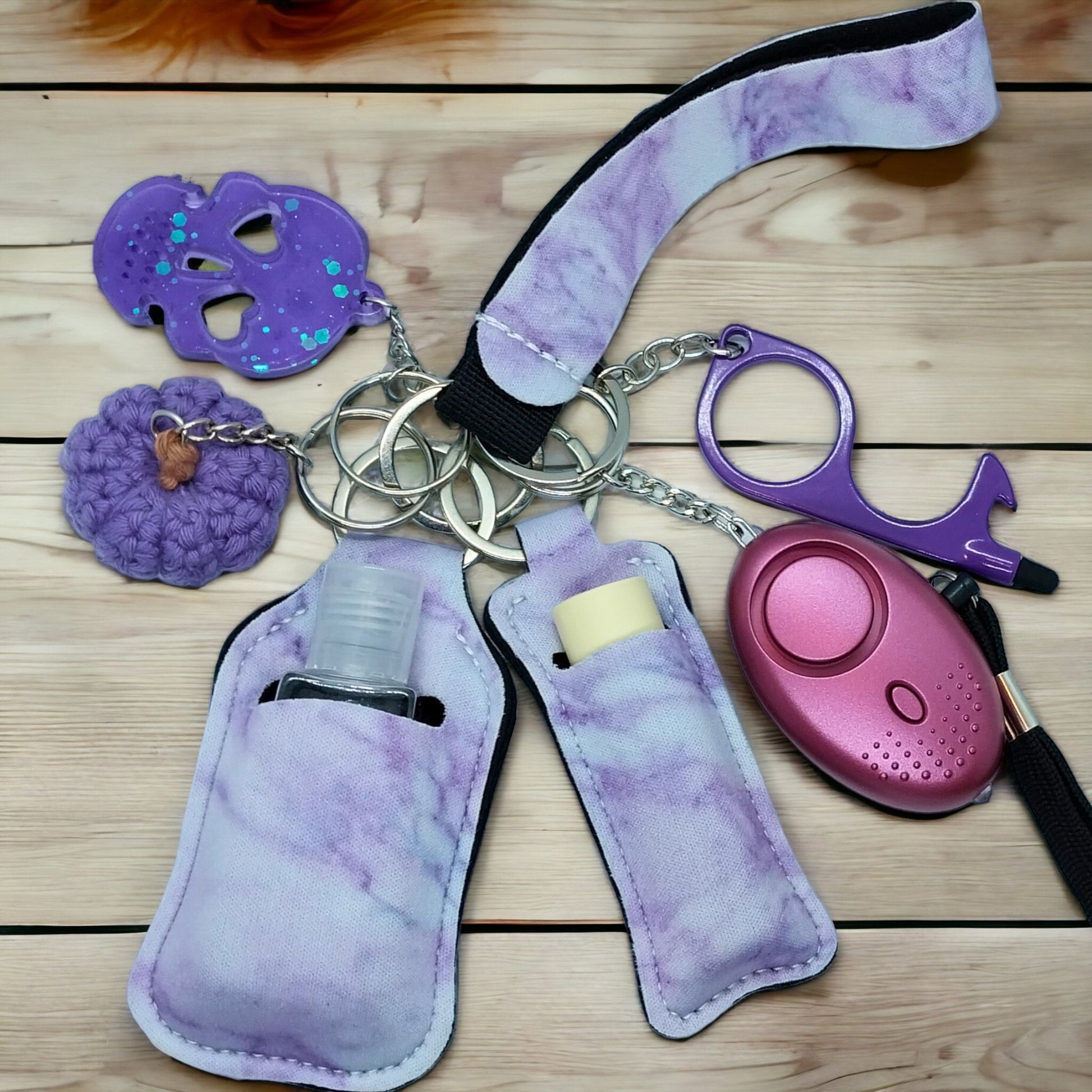 Safety Keychain for women, Cute self defense wristlet with Handmade accessories, chapstick and hand sanitizer holders, loud alarm/flashlight - Moon & Starr Handcrafted Jewelry && More!