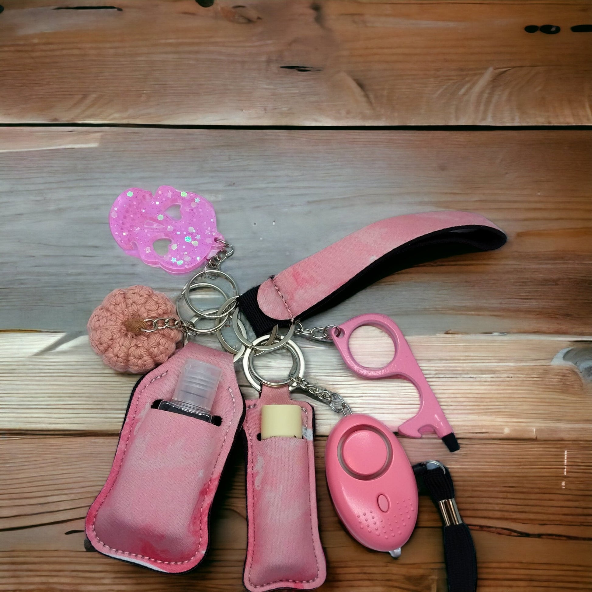 Safety Keychain for women, Cute self defense wristlet with Handmade accessories, chapstick and hand sanitizer holders, loud alarm/flashlight - Moon & Starr Handcrafted Jewelry && More!