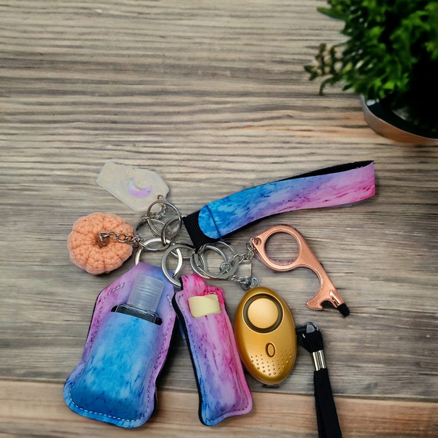 Safety Keychain for women, Cute self defense wristlet with Handmade accessories, chapstick and hand sanitizer holders, loud alarm/flashlight - Moon & Starr Handcrafted Jewelry && More!