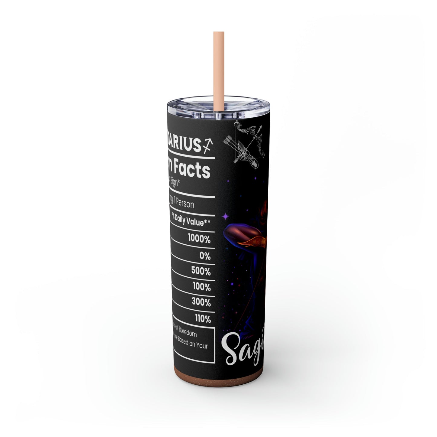 Sagittarius Nutrition Facts Skinny Tumbler with Straw, 20oz - Moon & Starr Handcrafted Jewelry && More!