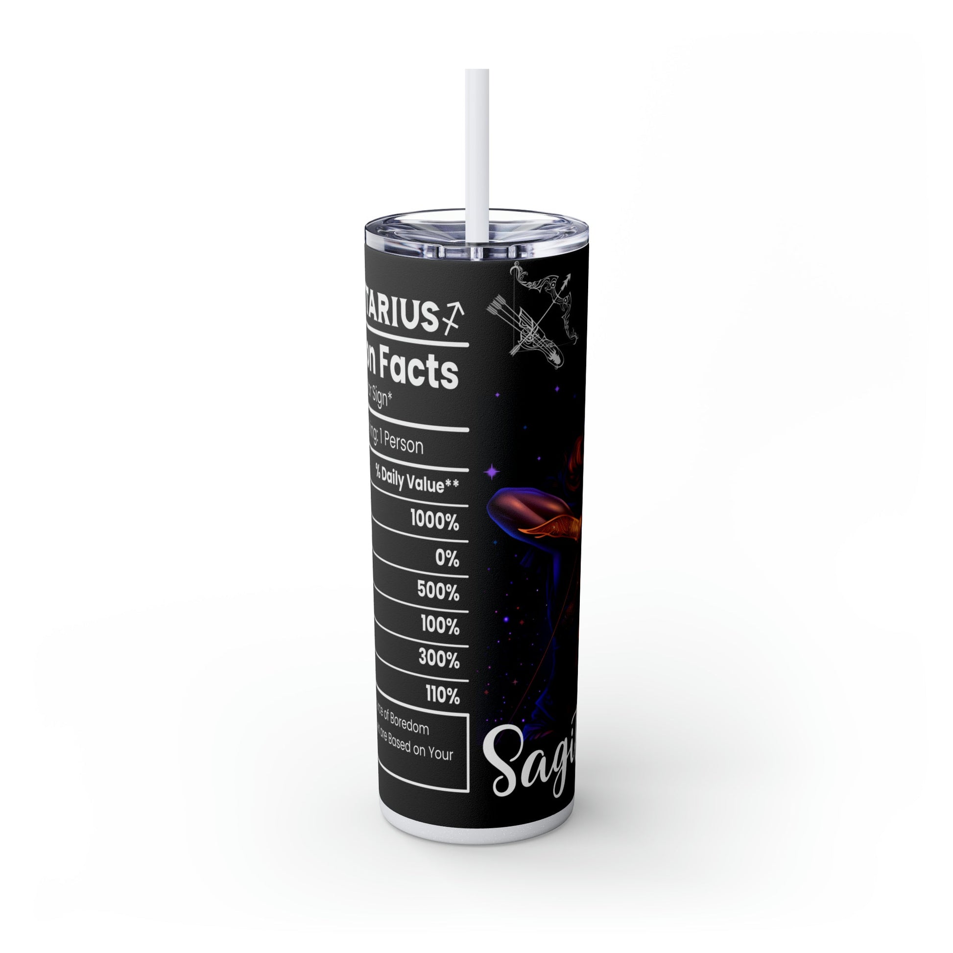 Sagittarius Nutrition Facts Skinny Tumbler with Straw, 20oz - Moon & Starr Handcrafted Jewelry && More!