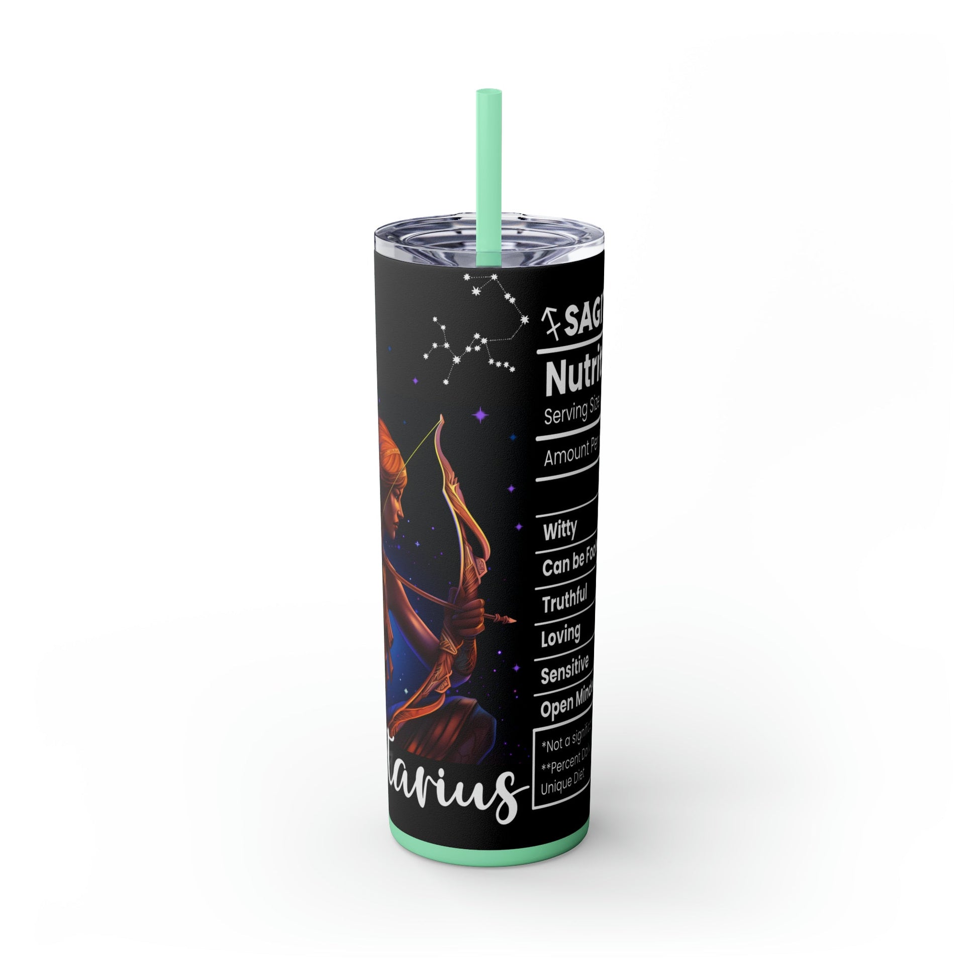 Sagittarius Nutrition Facts Skinny Tumbler with Straw, 20oz - Moon & Starr Handcrafted Jewelry && More!