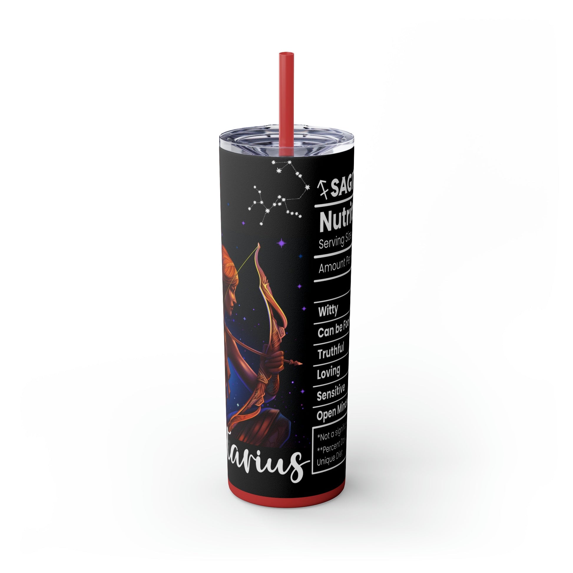 Sagittarius Nutrition Facts Skinny Tumbler with Straw, 20oz - Moon & Starr Handcrafted Jewelry && More!