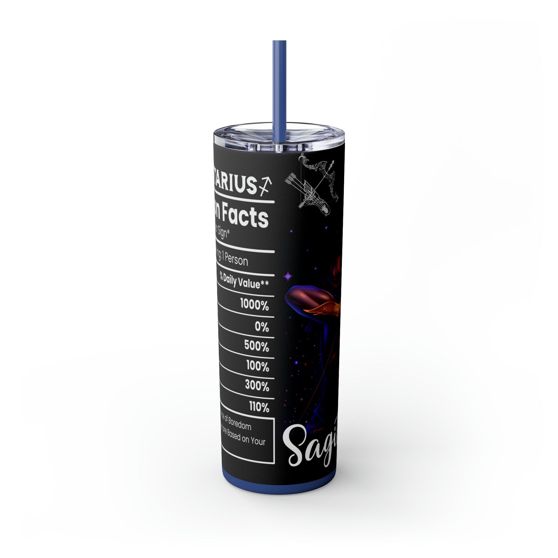 Sagittarius Nutrition Facts Skinny Tumbler with Straw, 20oz - Moon & Starr Handcrafted Jewelry && More!