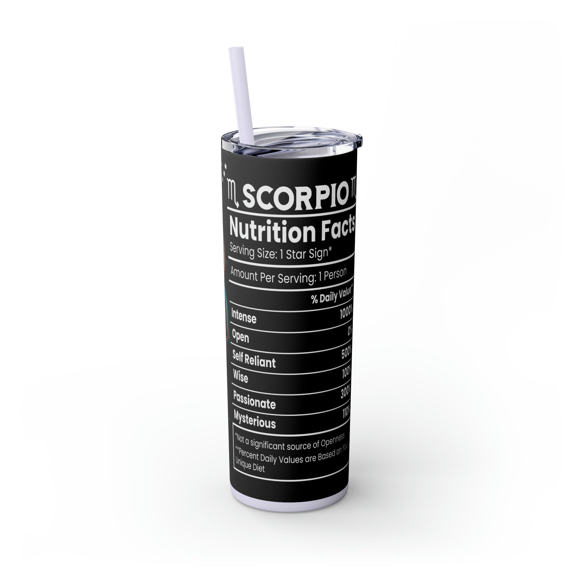 Scorpio Nutrition Facts Skinny Tumbler with Straw, 20oz - Moon & Starr Handcrafted Jewelry && More!