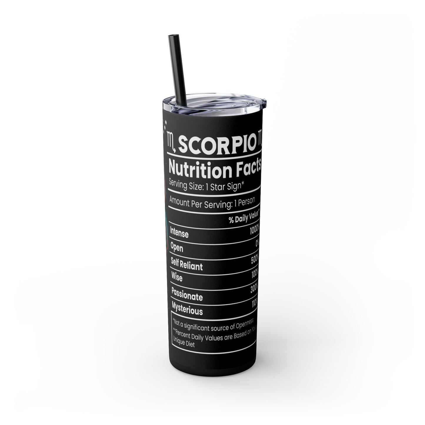Scorpio Nutrition Facts Skinny Tumbler with Straw, 20oz - Moon & Starr Handcrafted Jewelry && More!