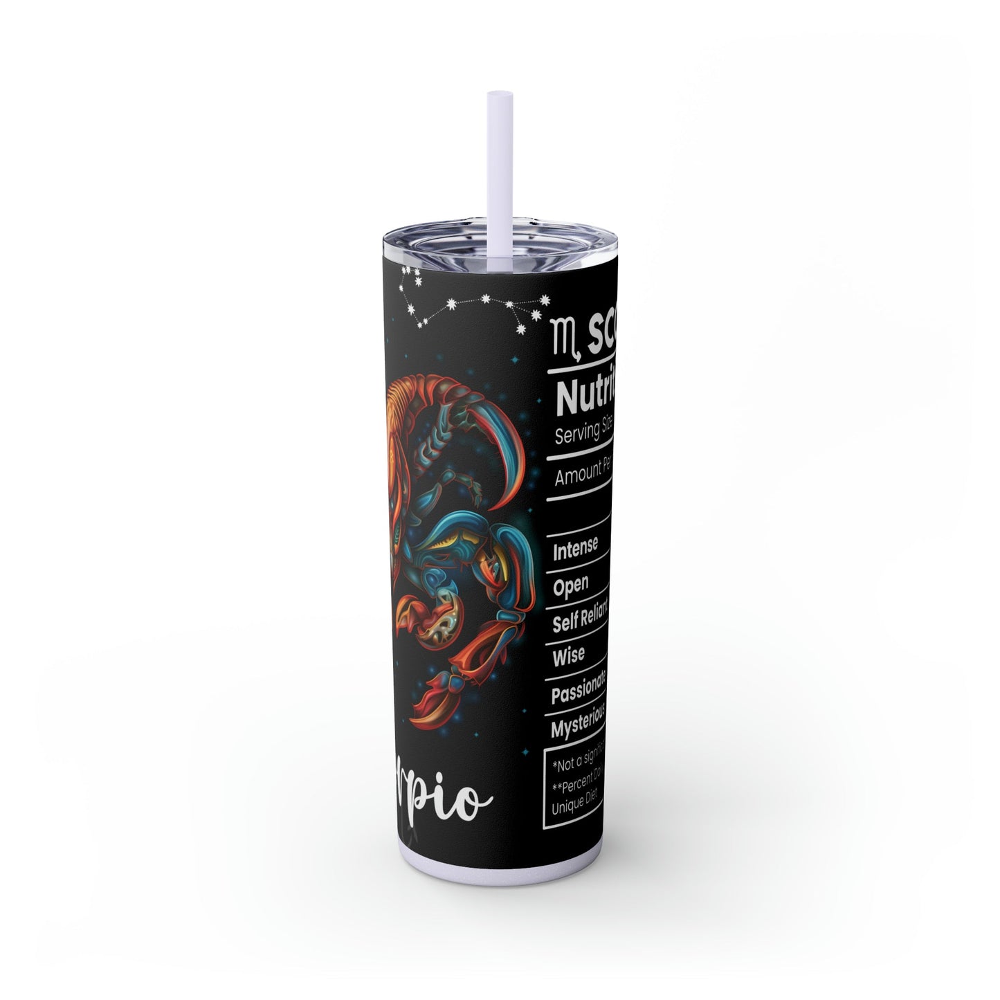 Scorpio Nutrition Facts Skinny Tumbler with Straw, 20oz - Moon & Starr Handcrafted Jewelry && More!