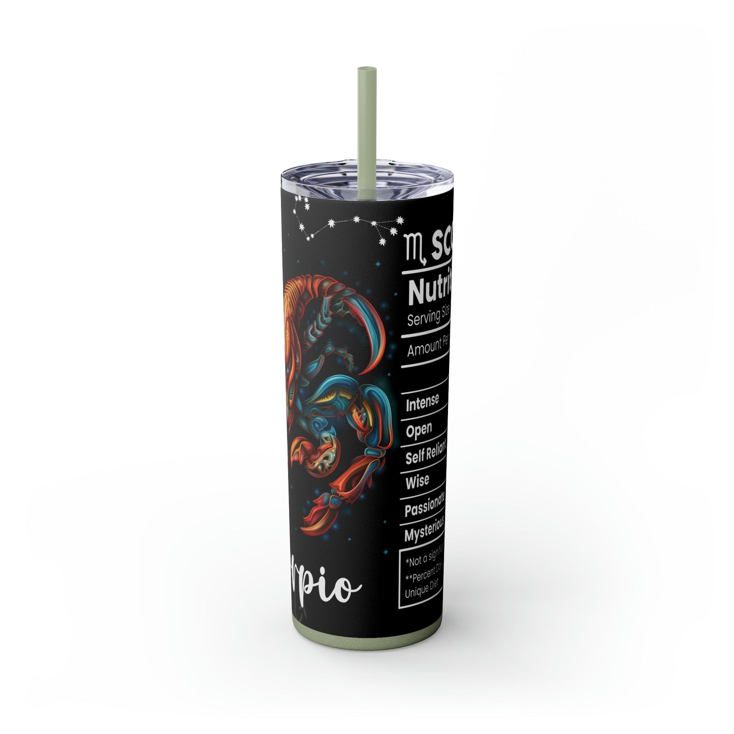 Scorpio Nutrition Facts Skinny Tumbler with Straw, 20oz - Moon & Starr Handcrafted Jewelry && More!