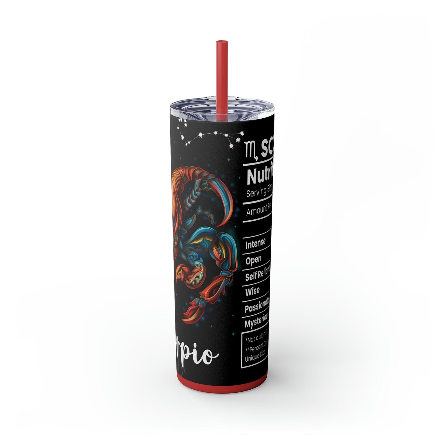 Scorpio Nutrition Facts Skinny Tumbler with Straw, 20oz - Moon & Starr Handcrafted Jewelry && More!