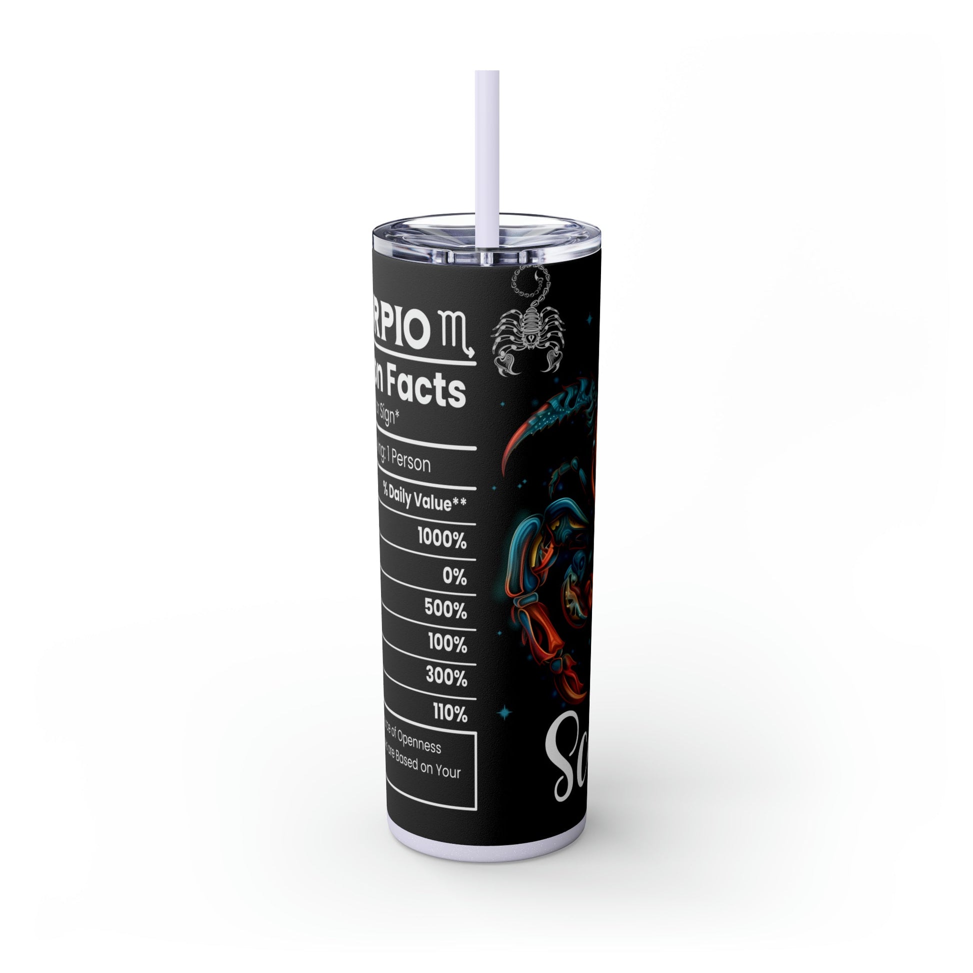 Scorpio Nutrition Facts Skinny Tumbler with Straw, 20oz - Moon & Starr Handcrafted Jewelry && More!