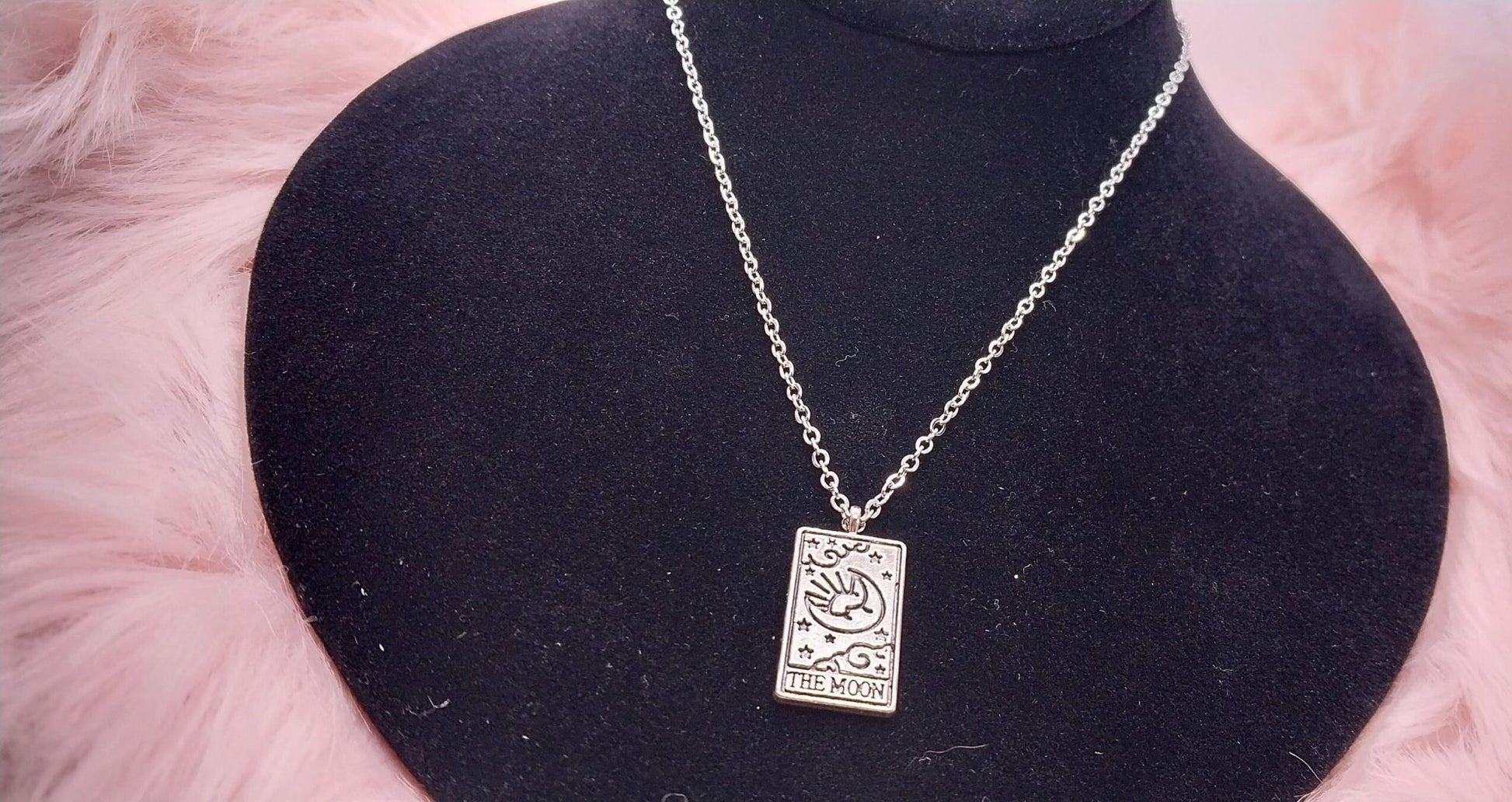 Silver Tarot Card Charm Necklaces on 15 In Chain, Witchy Goth Punk Necklace For Her, Pendant and Chains For Women - Moon & Starr Handcrafted Jewelry && More!