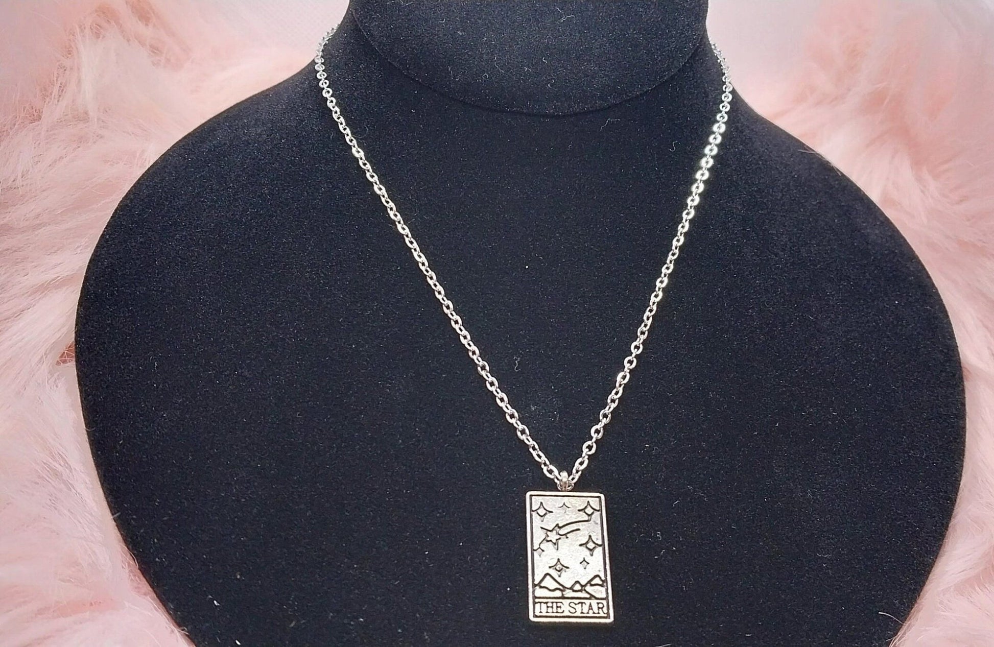 Silver Tarot Card Charm Necklaces on 15 In Chain, Witchy Goth Punk Necklace For Her, Pendant and Chains For Women - Moon & Starr Handcrafted Jewelry && More!