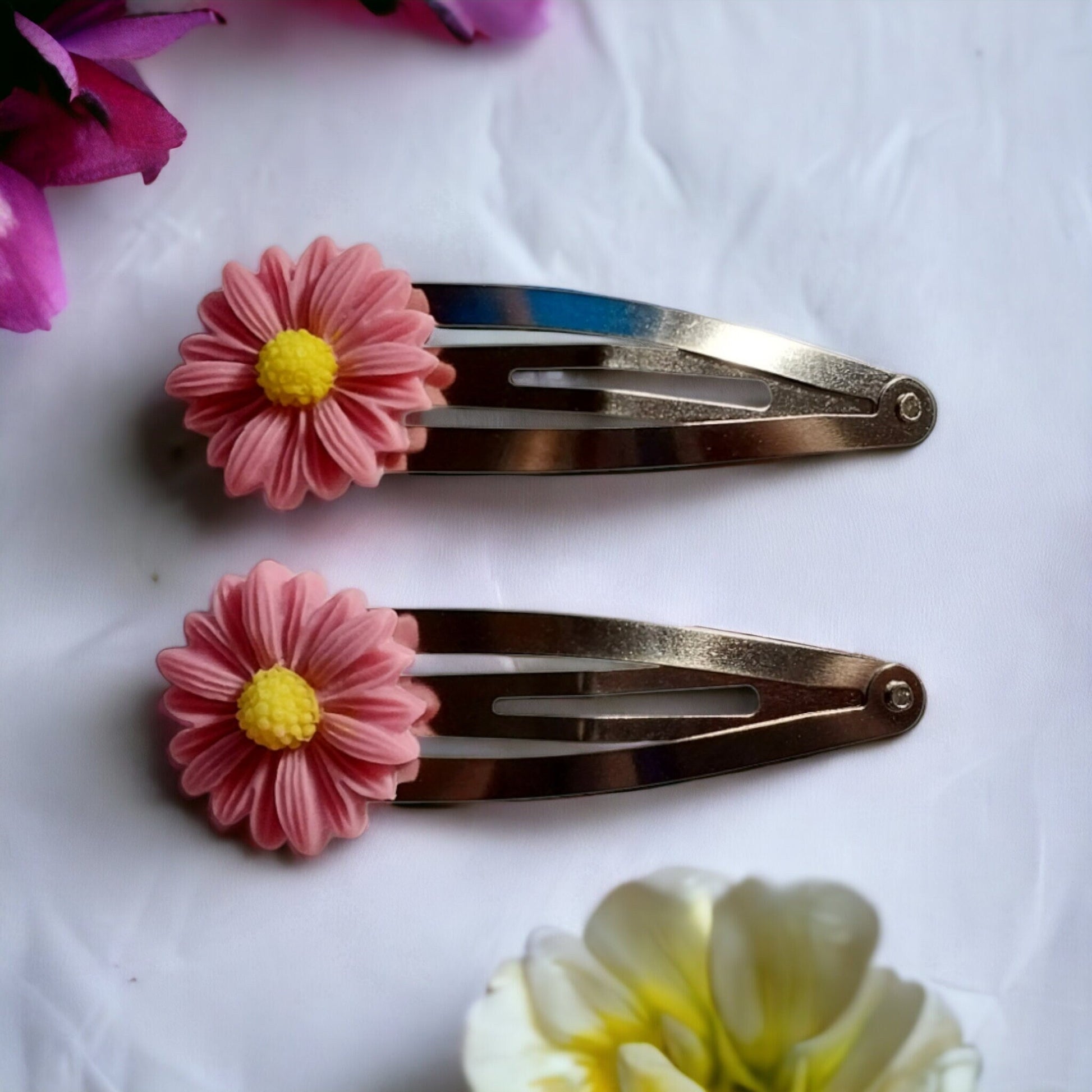 Simple Floral Hair Barrettes Set of 2, 5 Colors - Moon & Starr Handcrafted Jewelry && More!