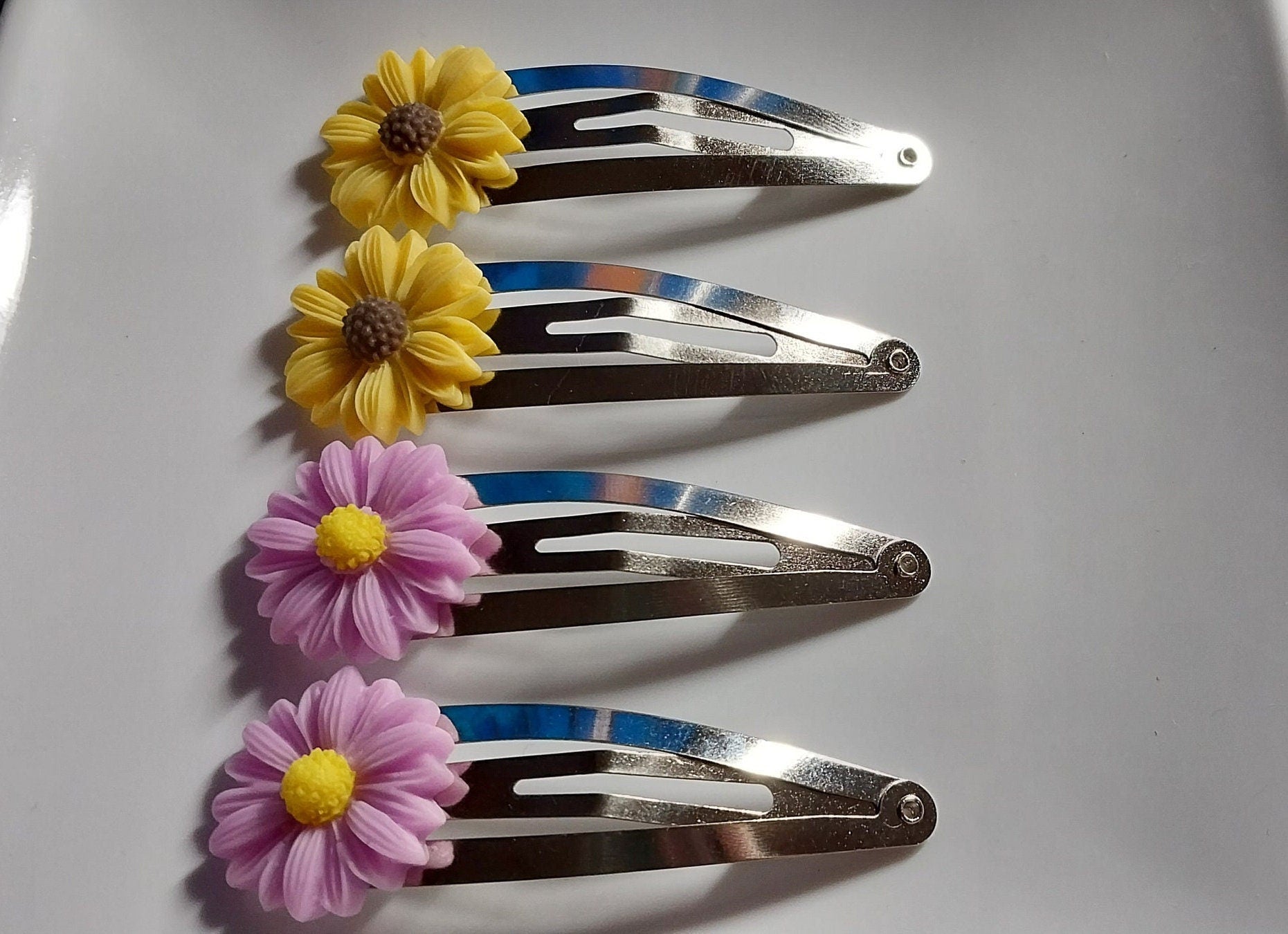 Simple Floral Hair Barrettes Set of 2, 5 Colors - Moon & Starr Handcrafted Jewelry && More!
