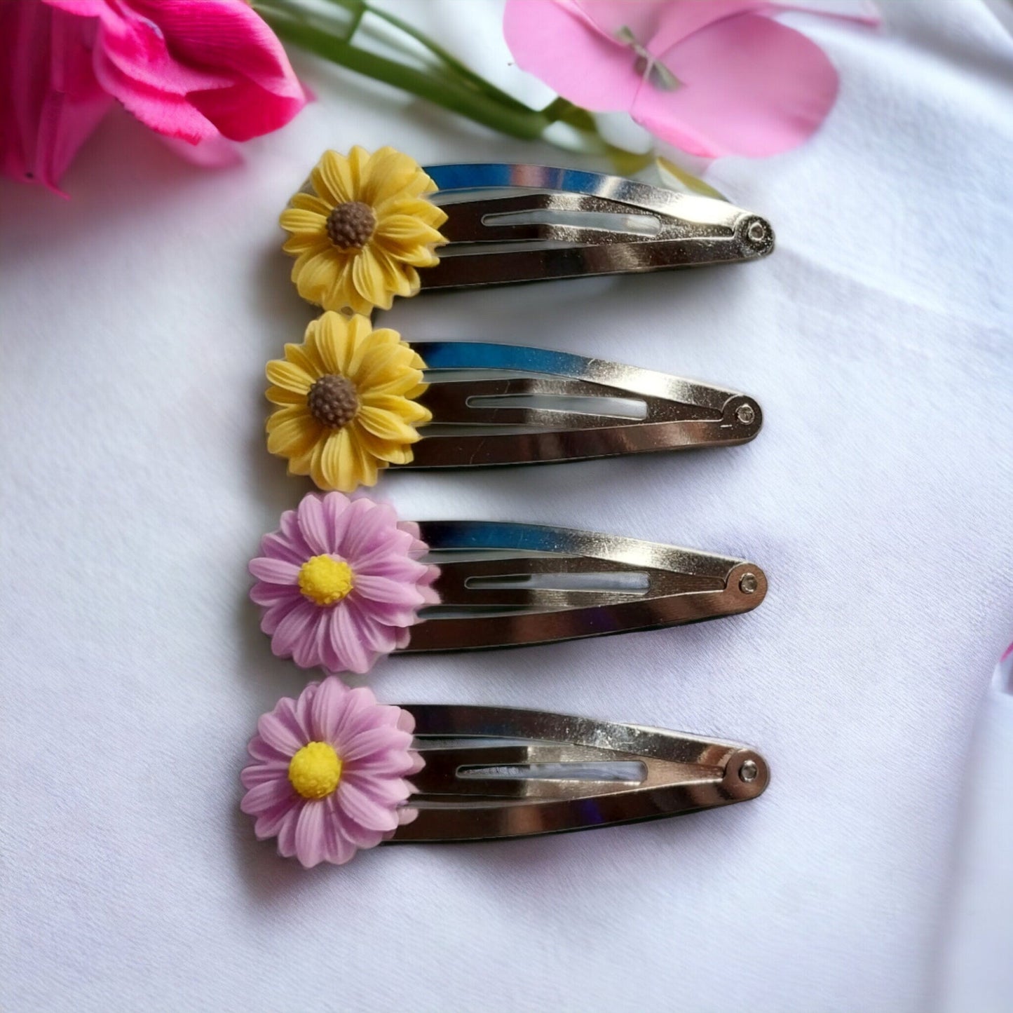 Simple Floral Hair Barrettes Set of 2, 5 Colors - Moon & Starr Handcrafted Jewelry && More!