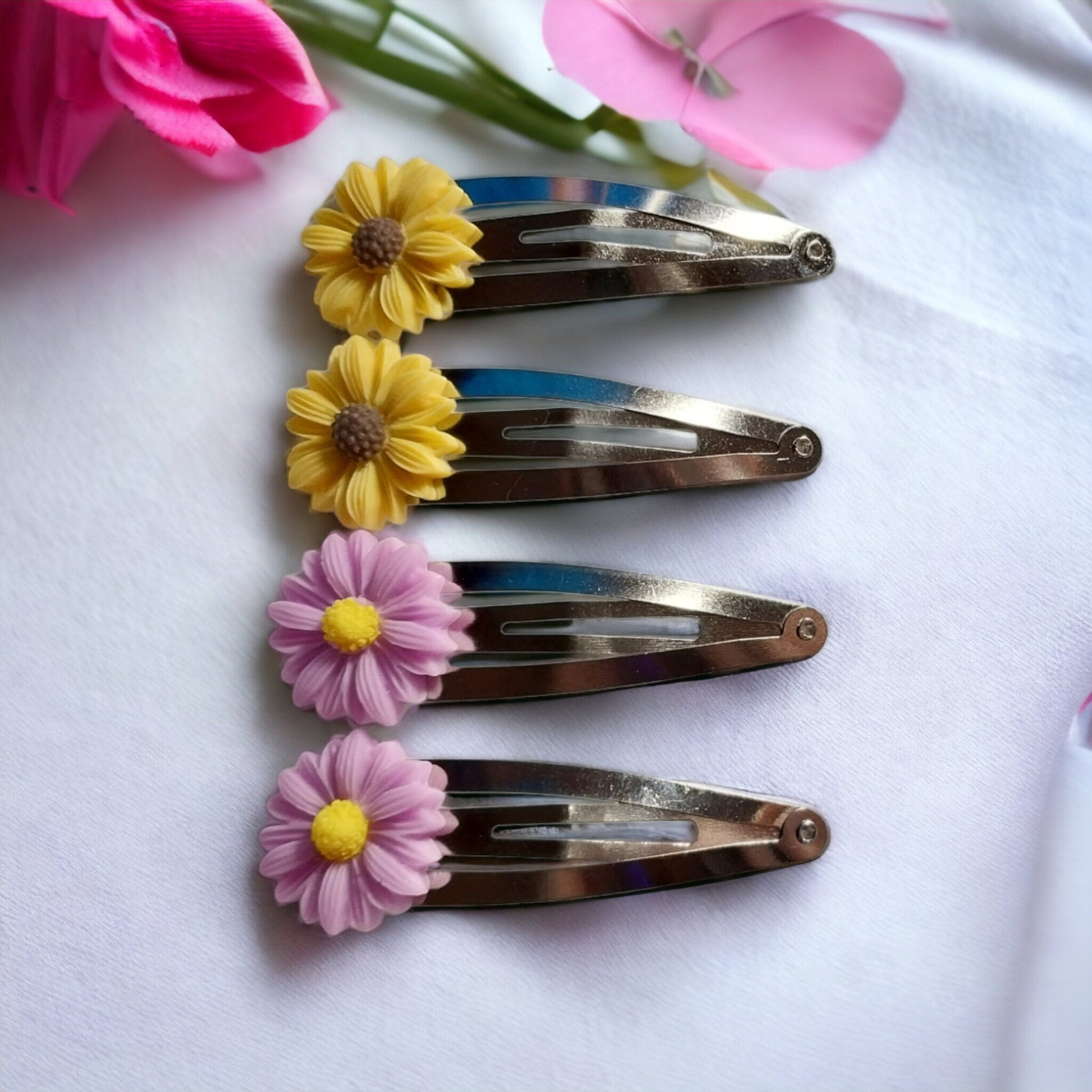 Simple Floral Hair Barrettes Set of 2, 5 Colors - Moon & Starr Handcrafted Jewelry && More!