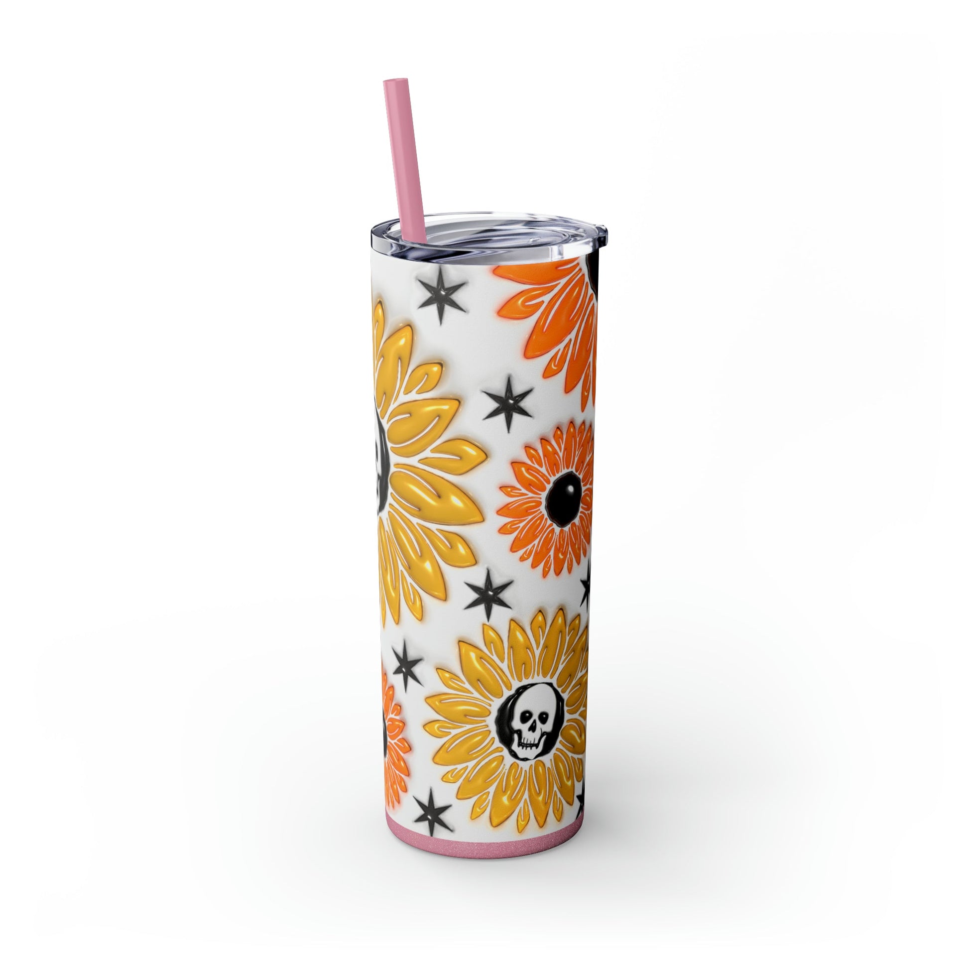 Skull-flower 3D Skinny Tumbler with Straw, 20oz - Moon & Starr Handcrafted Jewelry && More!