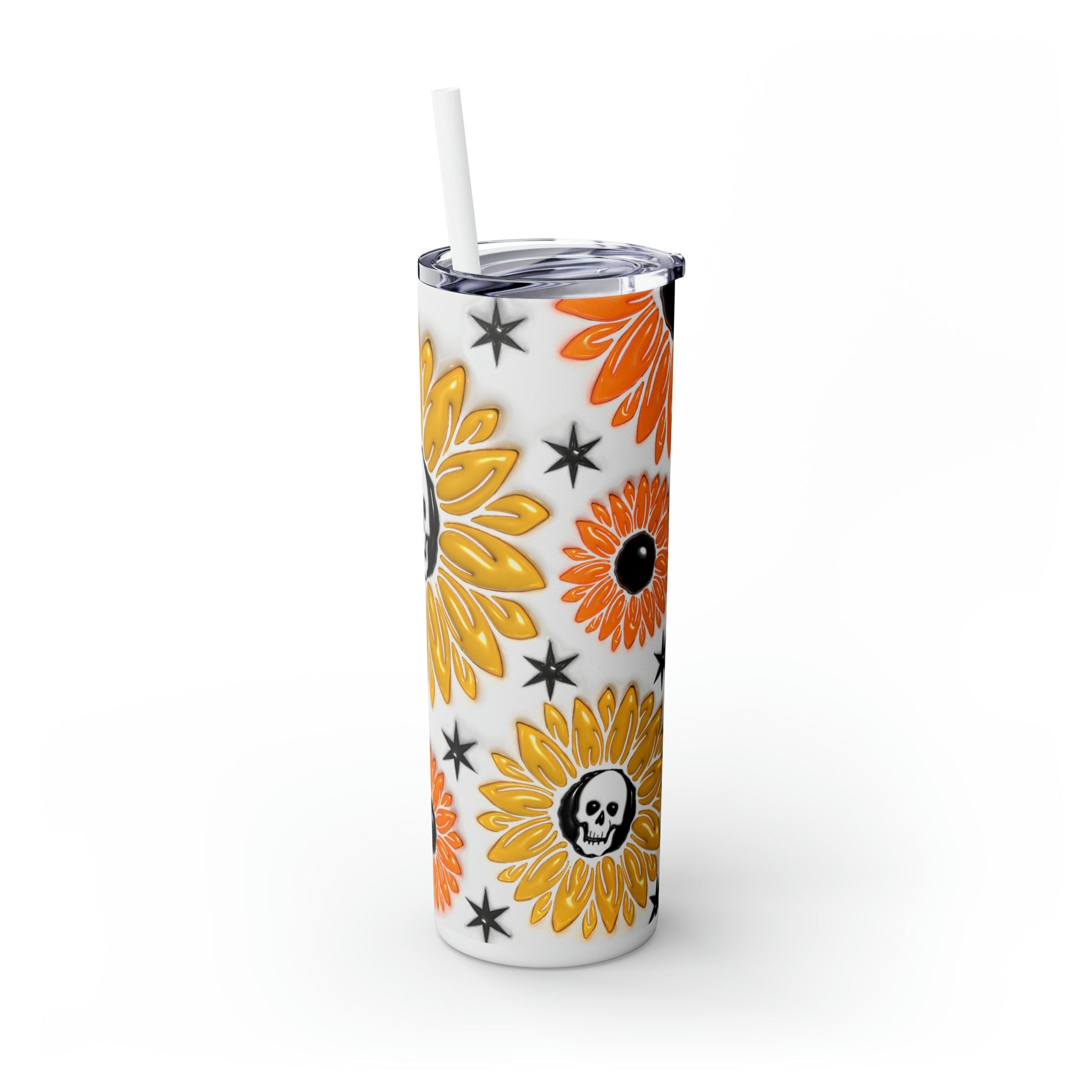 Skull-flower 3D Skinny Tumbler with Straw, 20oz - Moon & Starr Handcrafted Jewelry && More!